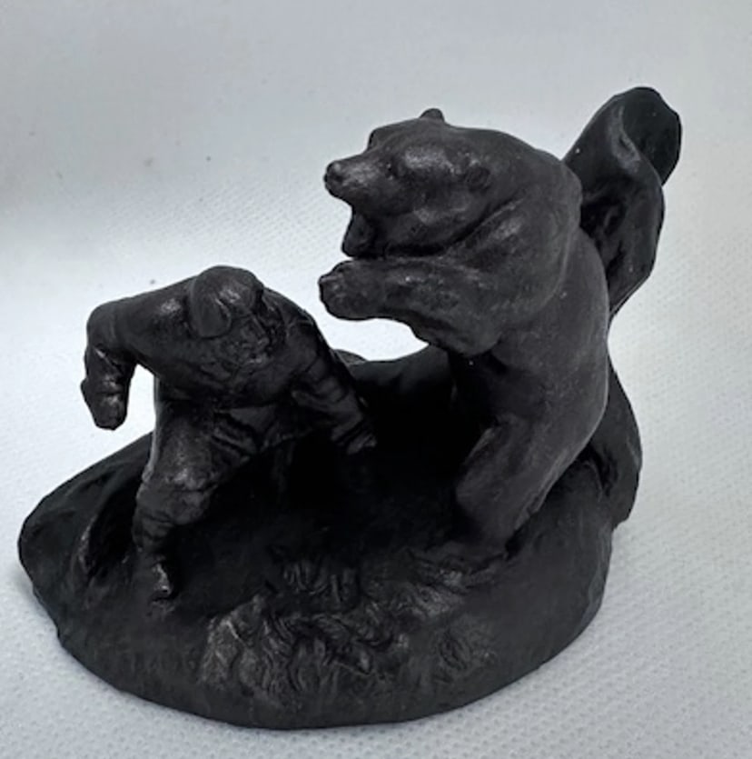 Unique Cast Iron Or Potential Bronze Bear & Hunter Sculpture - 4