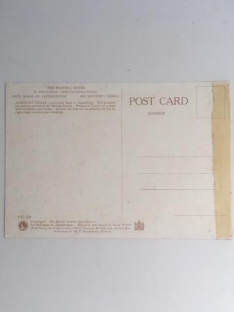 1938 'Praying Hand' By 'Albrect Durer', Blank Postcard From Tate Gallery - 2
