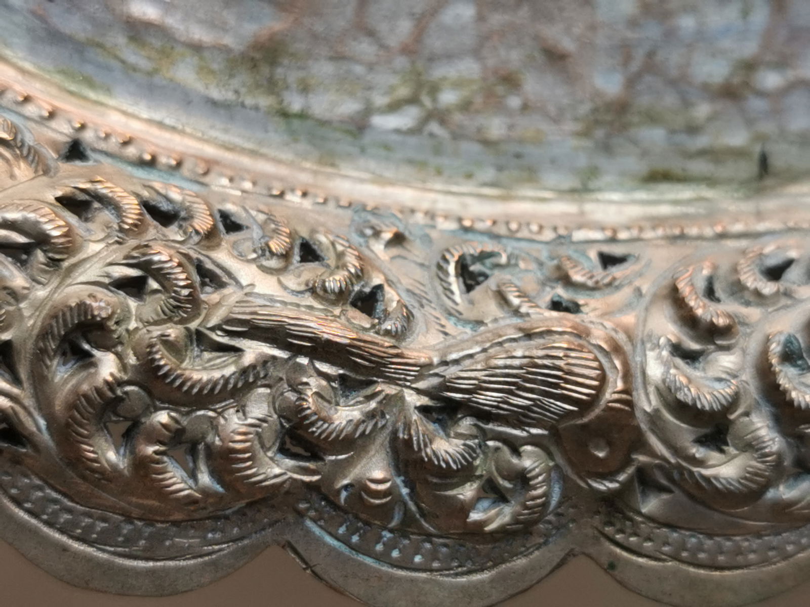Signed Antique Silver Plate Tray - Ornate Bird Design - 2
