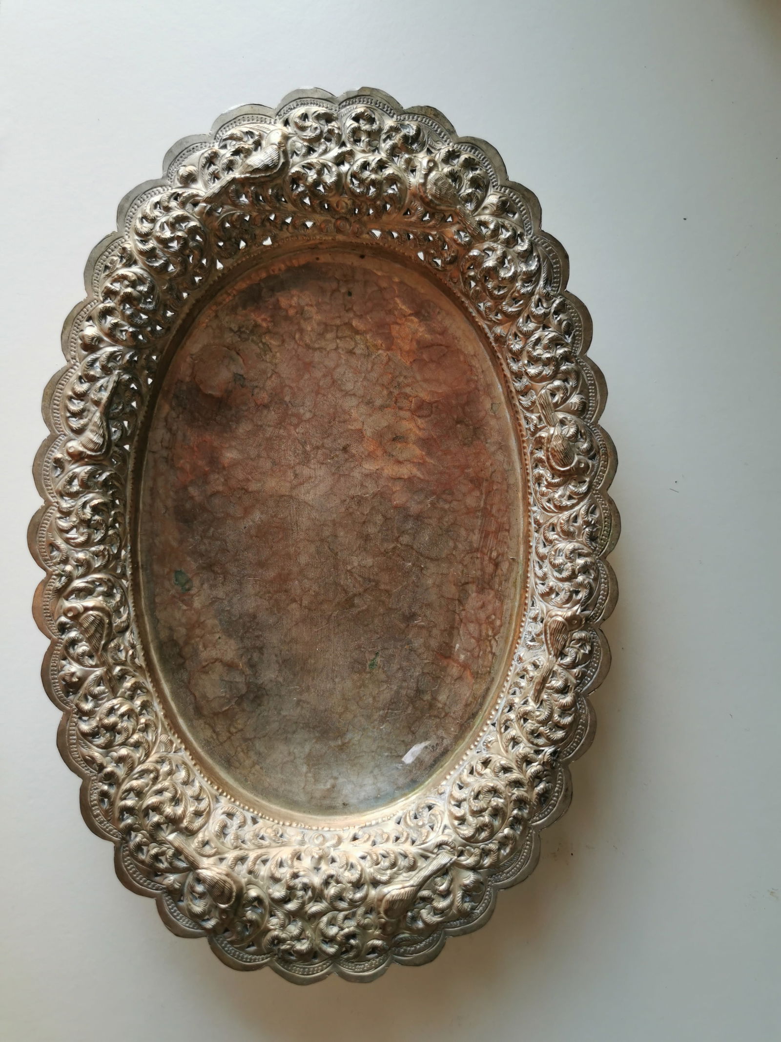 Signed Antique Silver Plate Tray - Ornate Bird Design - 5