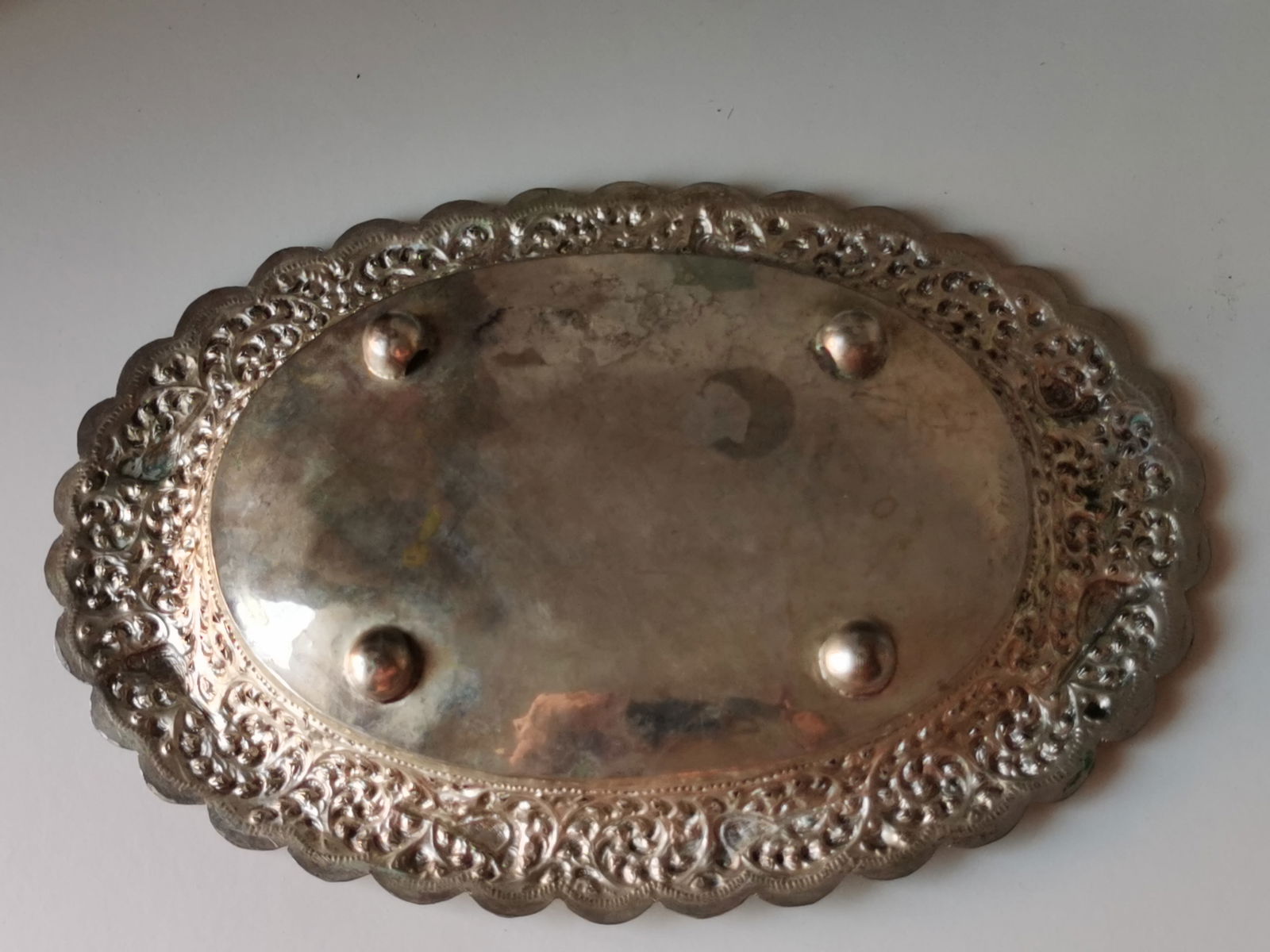 Signed Antique Silver Plate Tray - Ornate Bird Design - 6