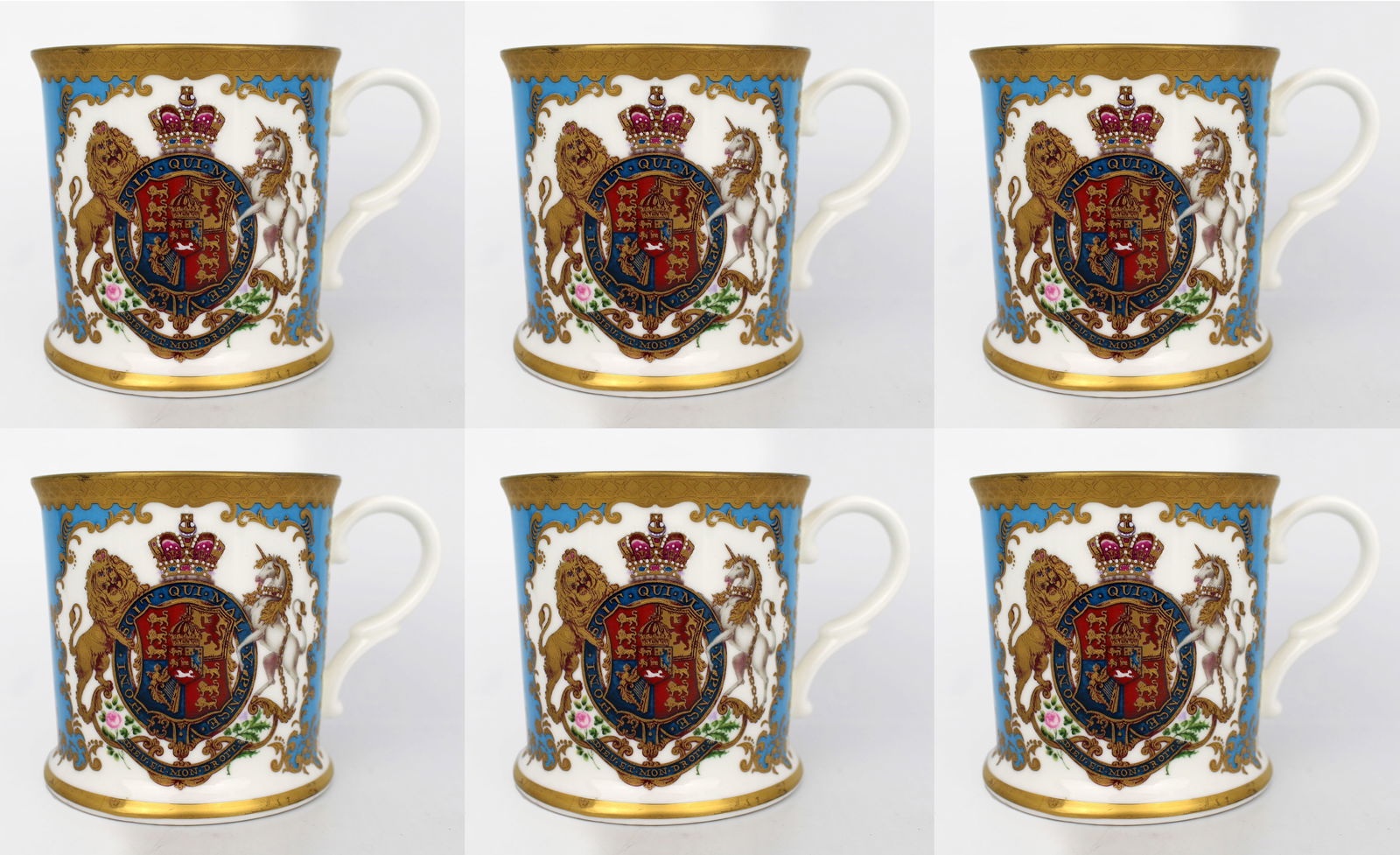 Set of 6 Royal Collection Tankards: Title:Set of 6 Royal Collection Tankards Description: Set of 6 Royal Collection Tankards Measures 10.5 x 8 x 8 (height) cm Very good condition; no chips, cracks or repairs Condition: Used