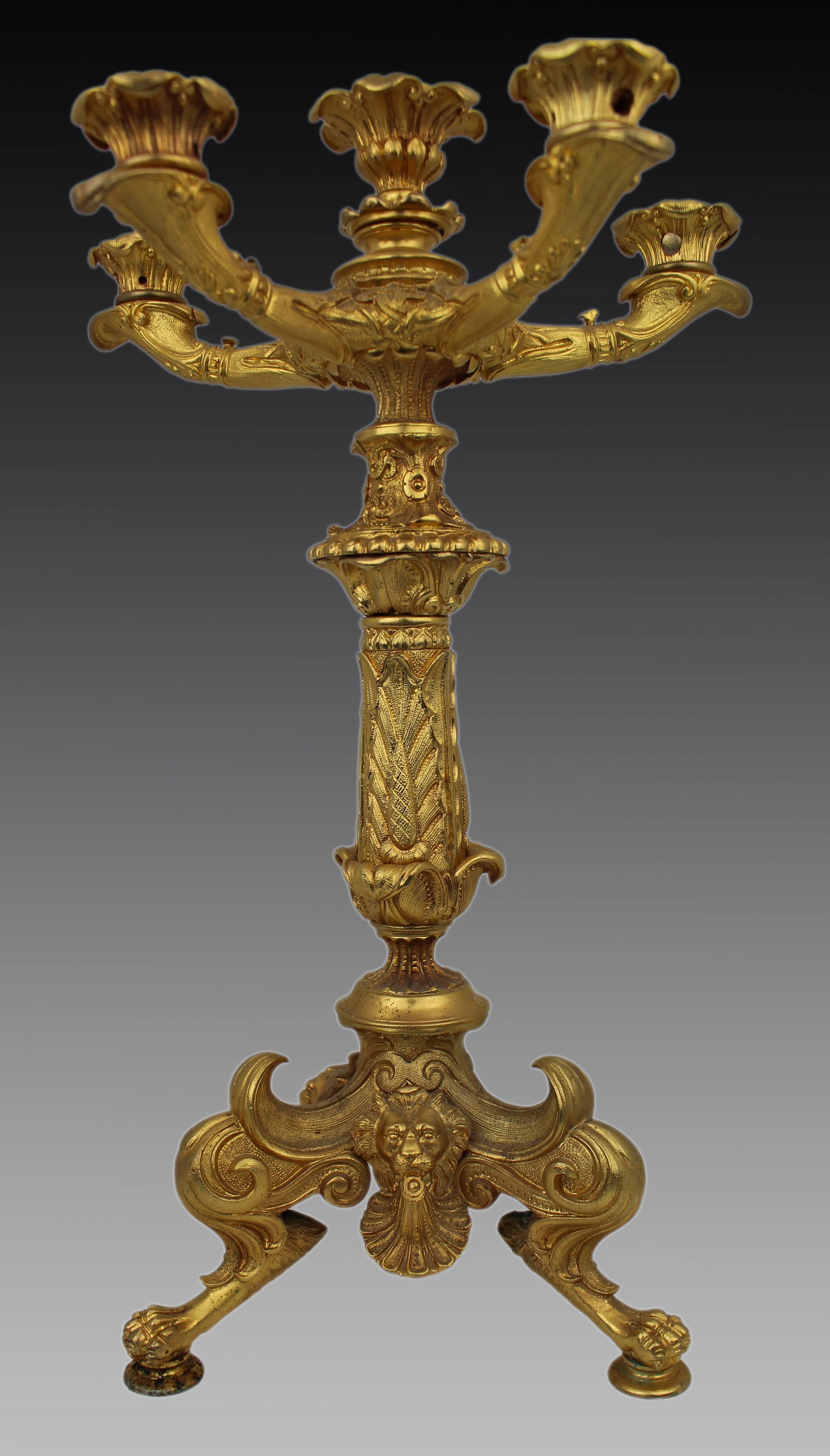 Mid-19th Century French Gilt Bronze Five-Light Candelabrum with Classical Motifs (1 of 9)