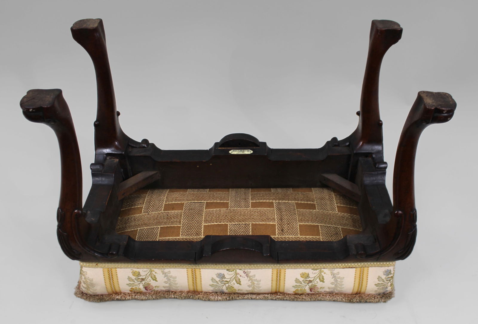 Carved Walnut Upholstered Footstool c.1930 - 11