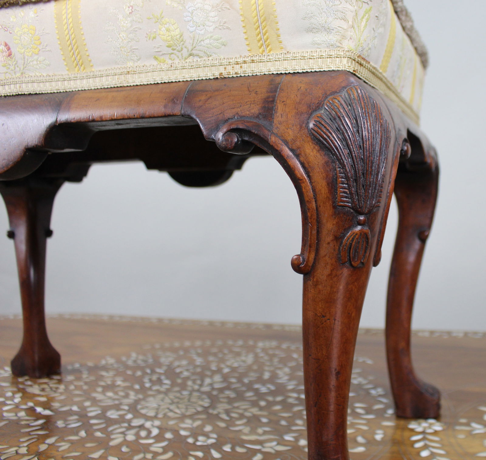 Carved Walnut Upholstered Footstool c.1930 - 5