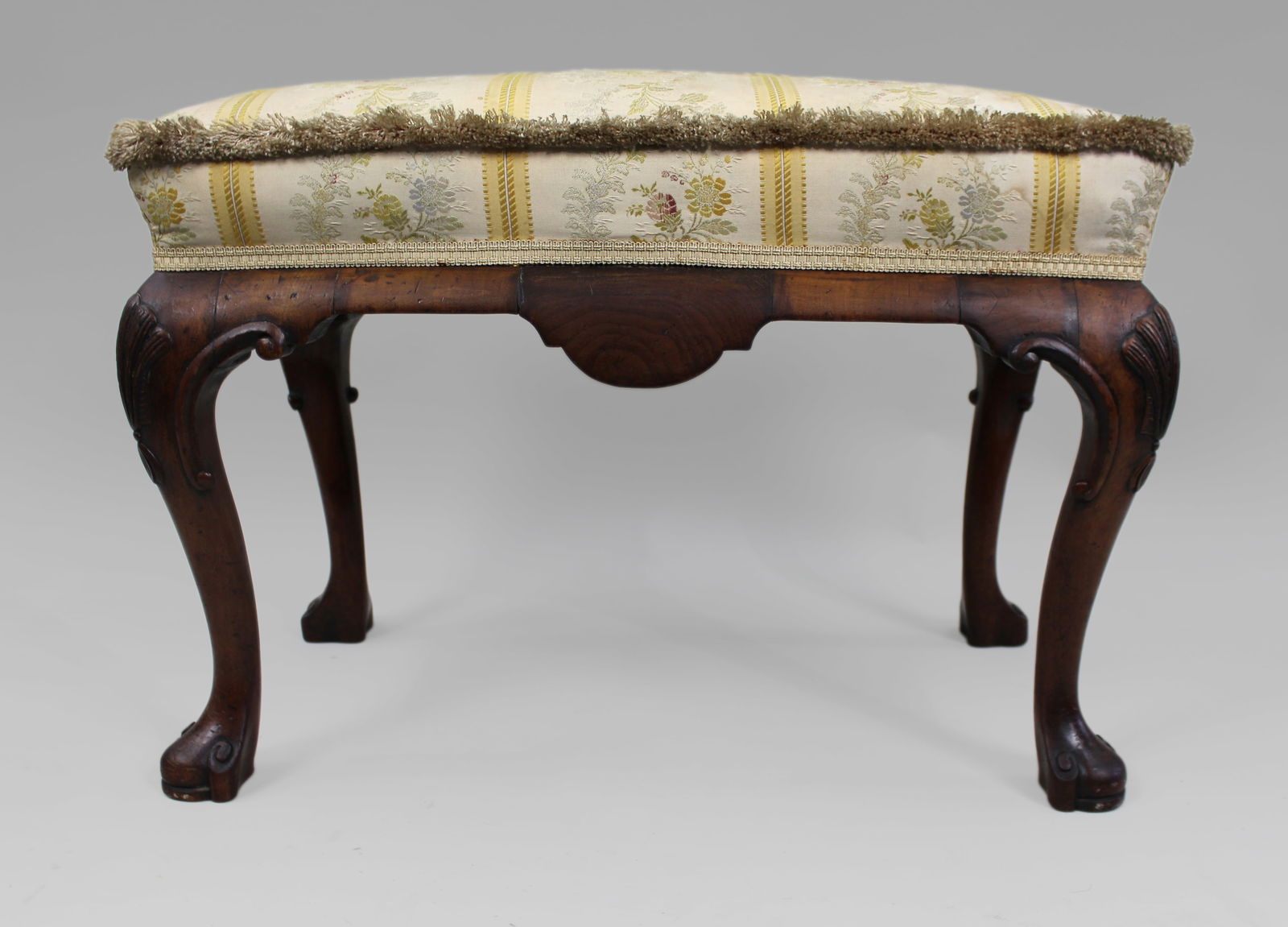 Carved Walnut Upholstered Footstool c.1930 - 8