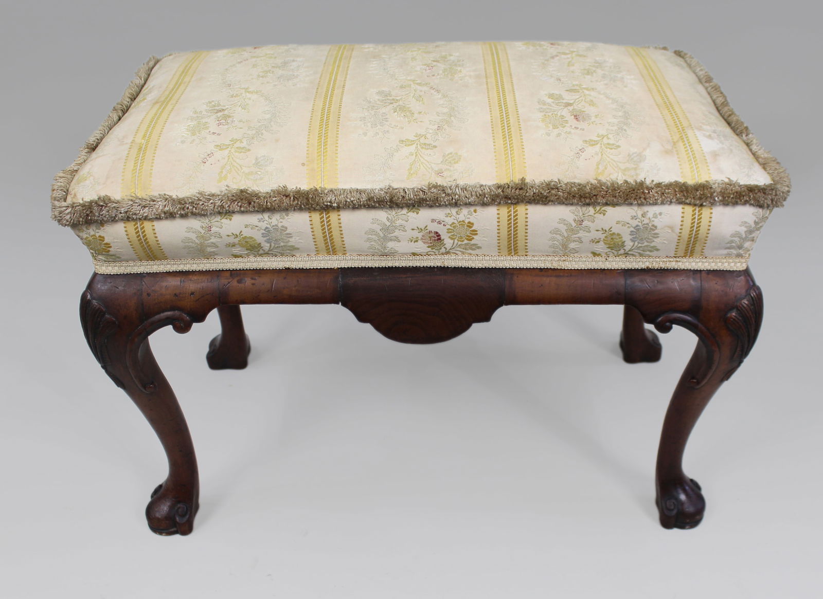 Carved Walnut Upholstered Footstool c.1930 - 9