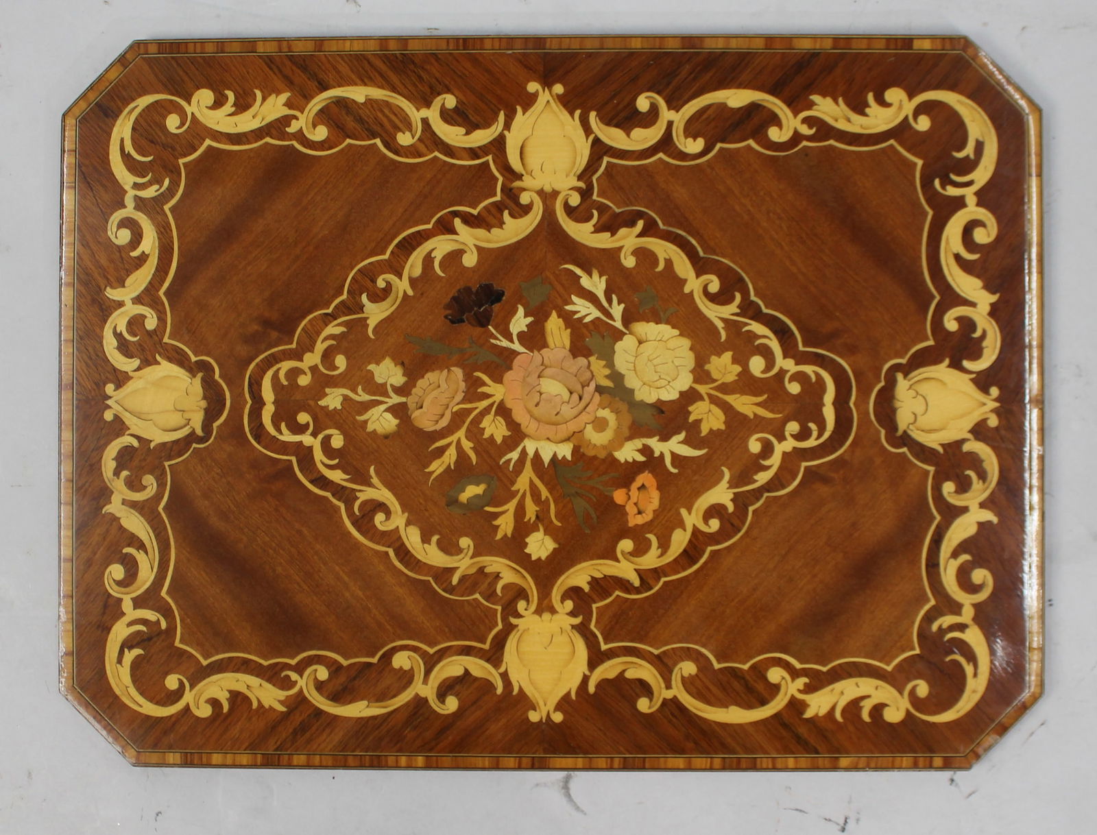 Vintage Italian Marquetry Panel: Title:Vintage Italian Marquetry Panel Description: Vintage Italian Marquetry Panel Measures 51 x 38 cm. Vintage panel. With previous mounting holes to the reverse, possibly from a piece of
