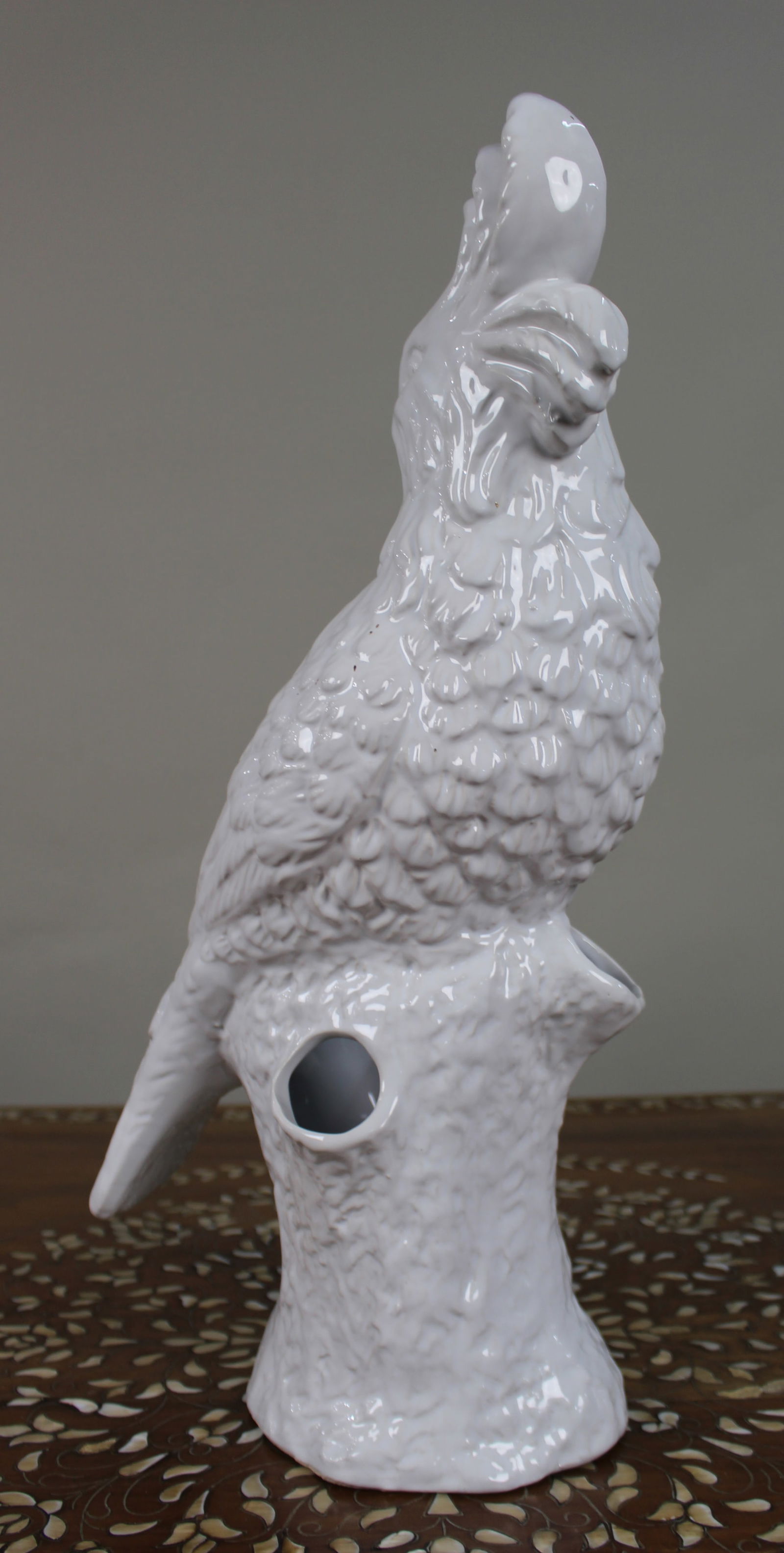 Large White Glazed Ceramic Parrot Sculpture - 2
