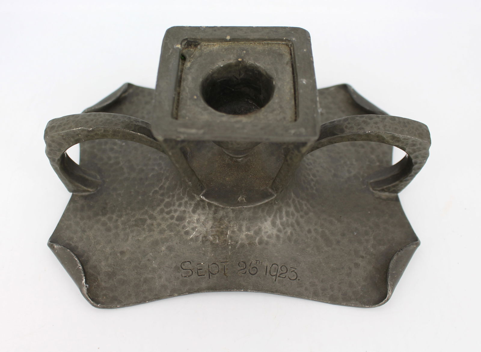 SG & Co Arts and Crafts Pewter Candlestick: Title:SG & Co Arts and Crafts Pewter Candlestick Description: SG & Co Arts and Crafts Pewter Candlestick Condition: Used Location Category: Antiques