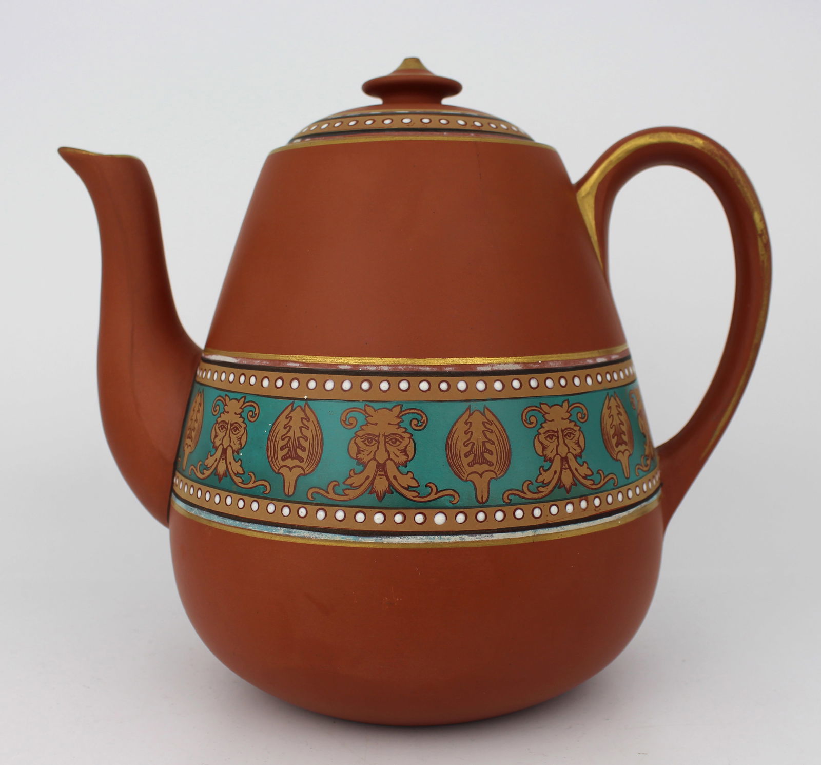 Antique Prattware Terracotta Tea Pot: Title:Antique Prattware Terracotta Tea Pot Description: Antique Prattware Terracotta Tea Pot. Hairline crack to the body Condition: Used Location Category: Antiques