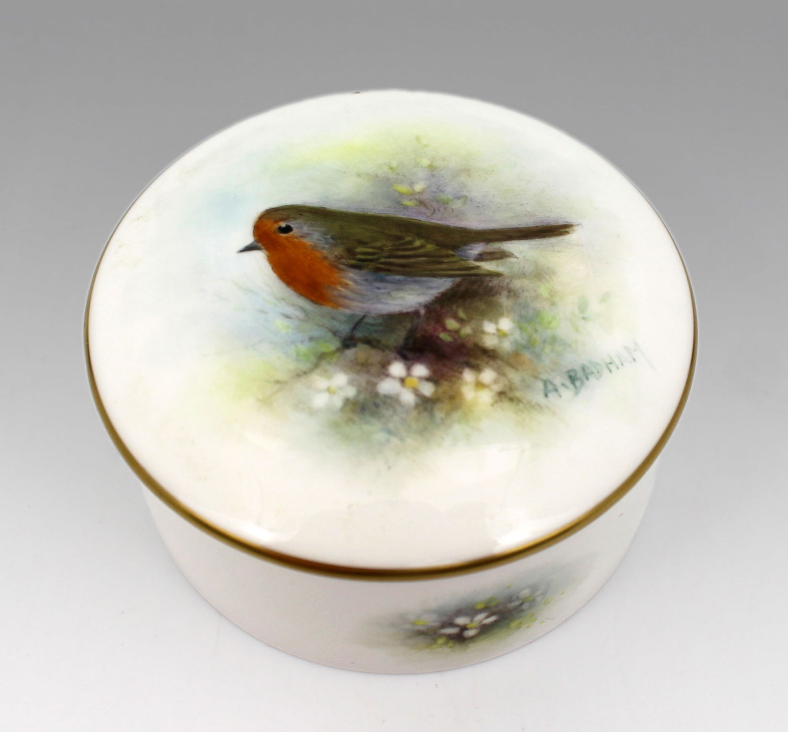 Royal Worcester Trinket Box Hand Painted A.Badham: Title:Royal Worcester Trinket Box Hand Painted A.Badham Description: Royal Worcester Trinket Box Hand Painted A.Badham Condition: Used Location Category: Antiques