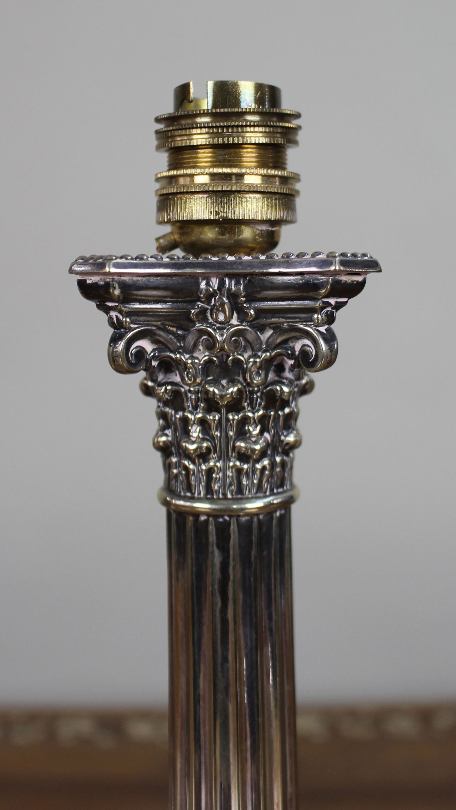 Victorian Silver Plated Corinthian Column Table Lamp - 7