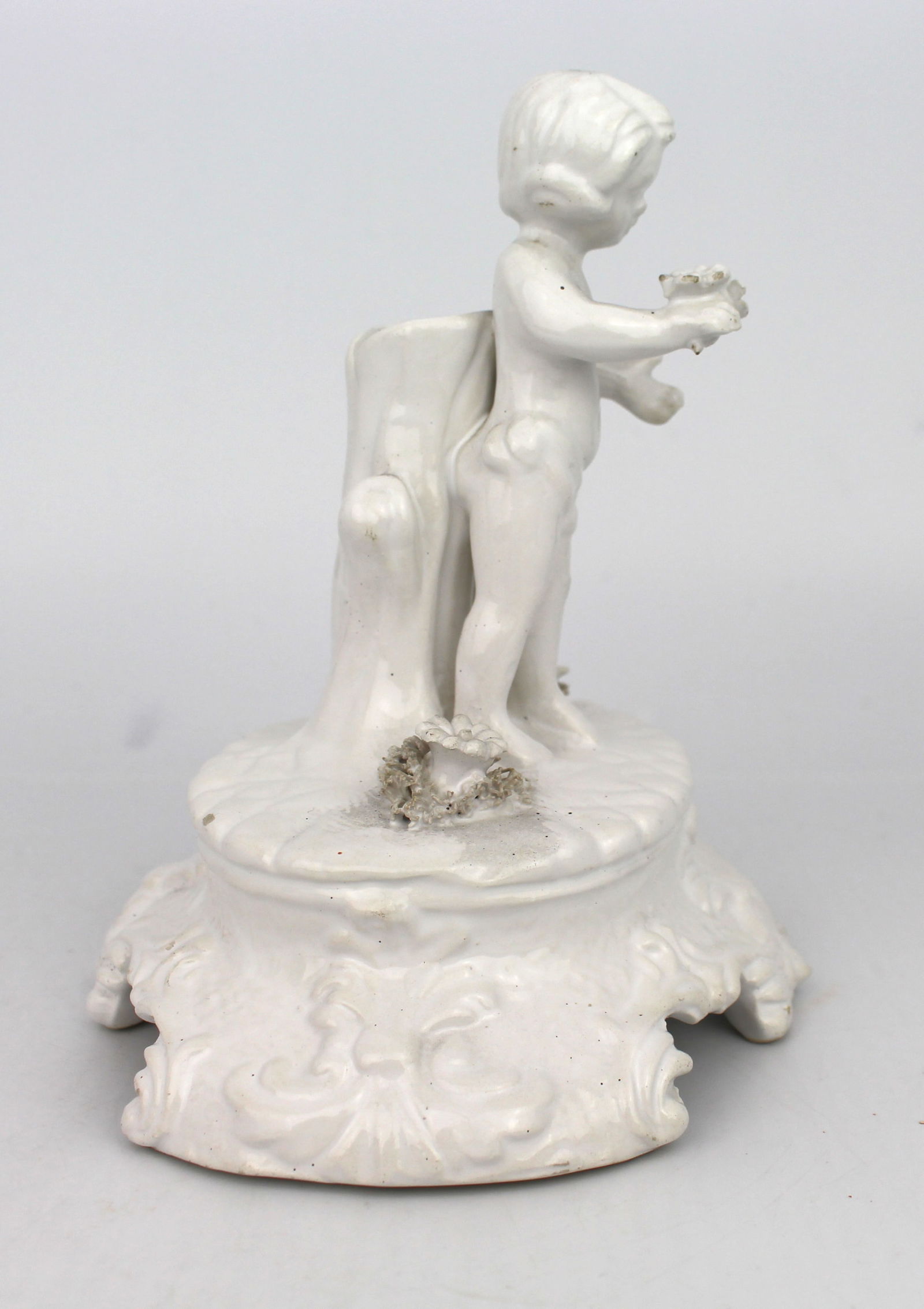 Painted White Porcelain Cherub Figurine - 2