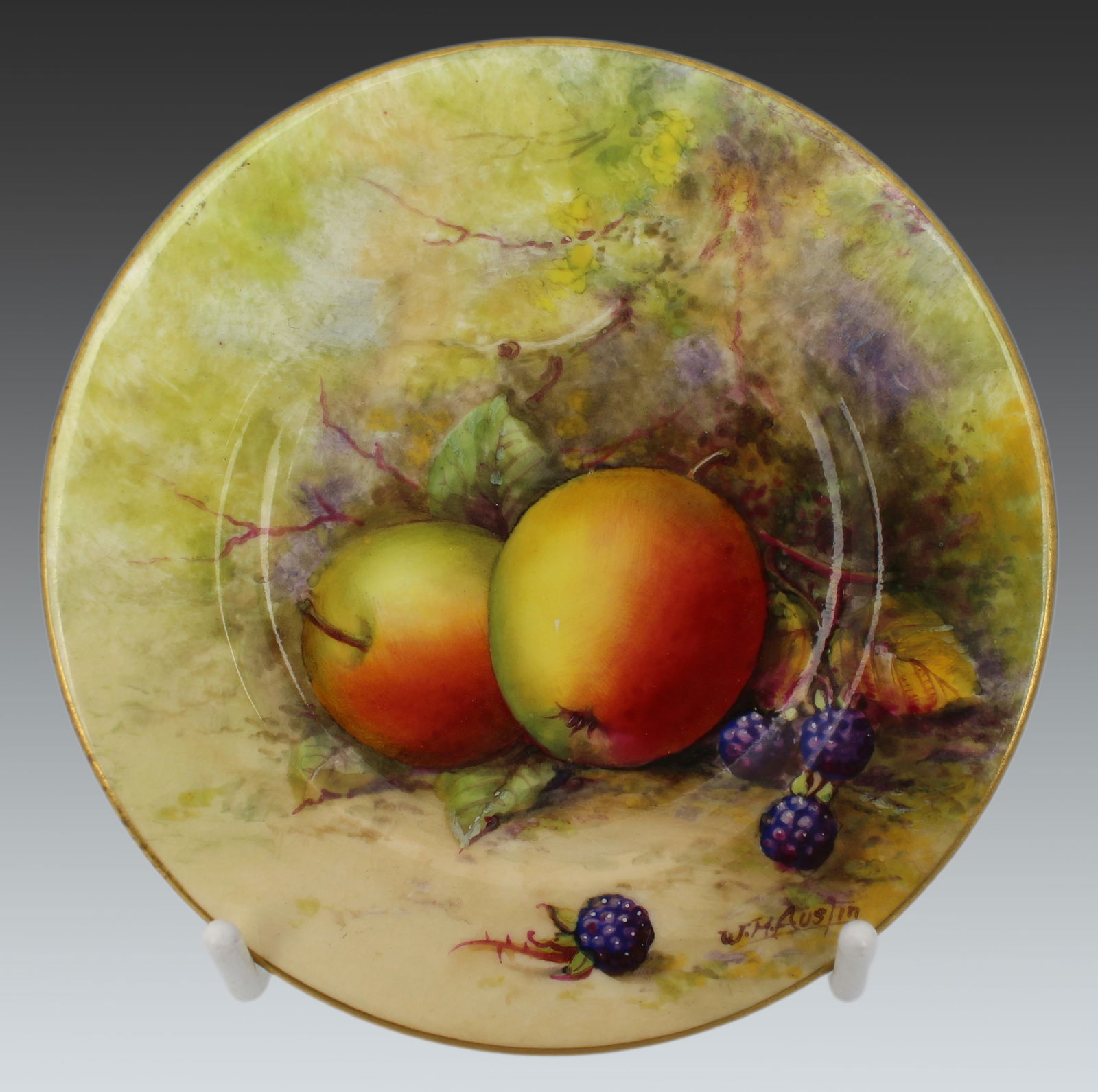 Royal Worcester Hand Painted Fruit Plate by W.H. Austin – 1923: Title:Royal Worcester Hand Painted Fruit Plate by W.H. Austin – 1923 Description: Royal Worcester Hand Painted Fruit Plate by W.H. Austin – 1923 A fine small Royal Worcester porcelain