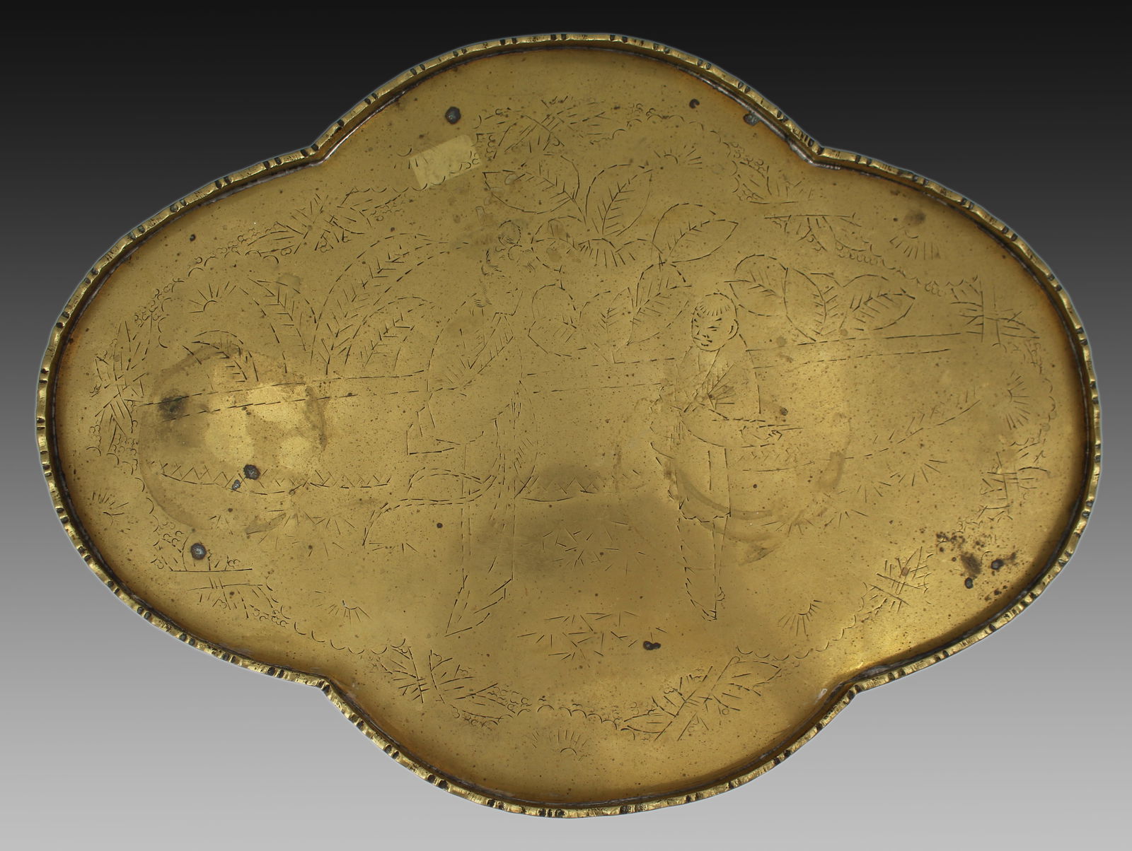 19th Century Engraved Brass Chinoiserie Tray (1 of 4)