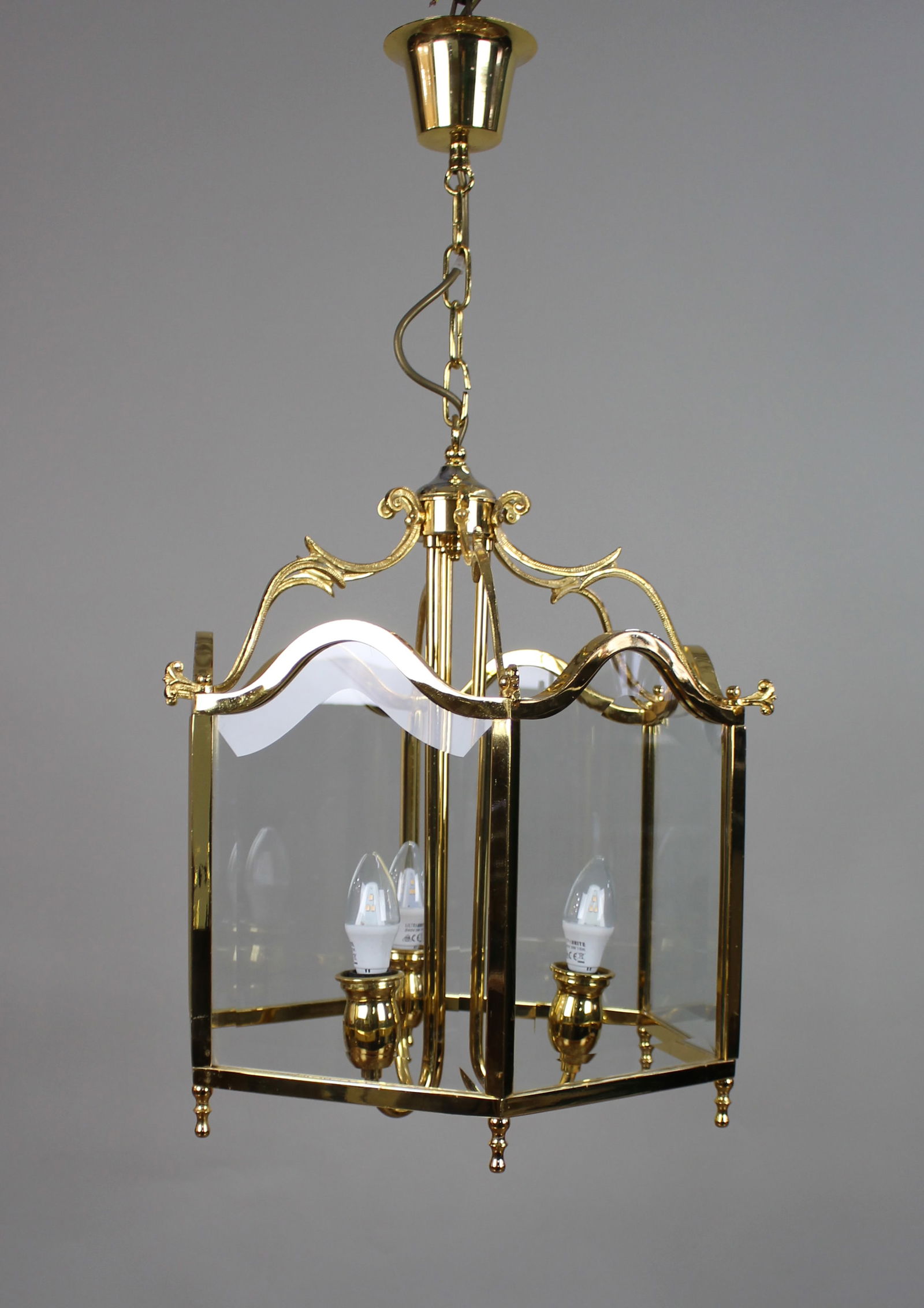 Vintage Italian Gold-Plated Brass & Bevelled Glass Hanging Lantern: Title:Vintage Italian Gold-Plated Brass & Bevelled Glass Hanging Lantern Description: Vintage Italian Gilt Brass and Bevelled Glass Hexagonal Lantern Very nice quality decorative mid to late