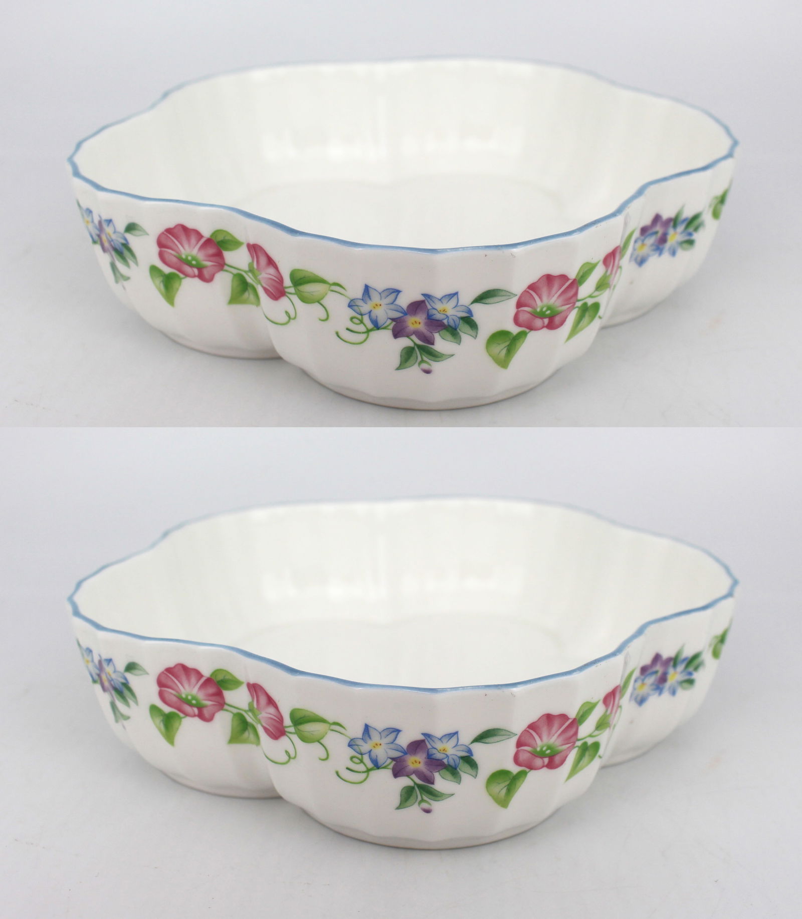 Pair of Royal Worcester English Garden Blue Scalloped Bowls: Title:Pair of Royal Worcester English Garden Blue Scalloped Bowls Description: Pair of Royal Worcester English Garden Blue Scalloped Bowls Condition: Used Location Category: Antiques