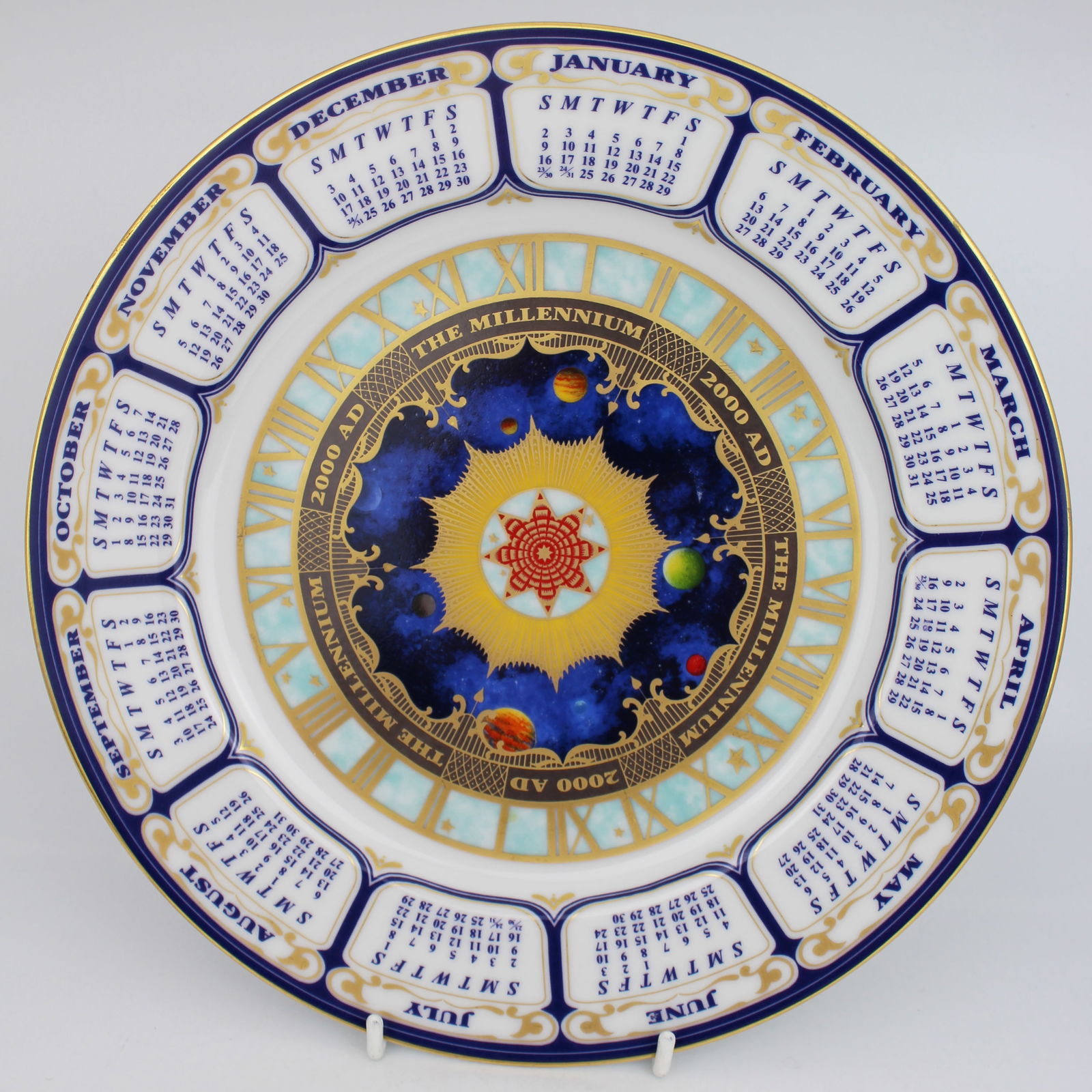 Royal Worcester Millennium Calendar Plate: Title:Royal Worcester Millennium Calendar Plate Description: Royal Worcester Millennium Calendar Plate. Width: 27 cm. Very good condition; no chips, cracks or repairs, very light scratches only 