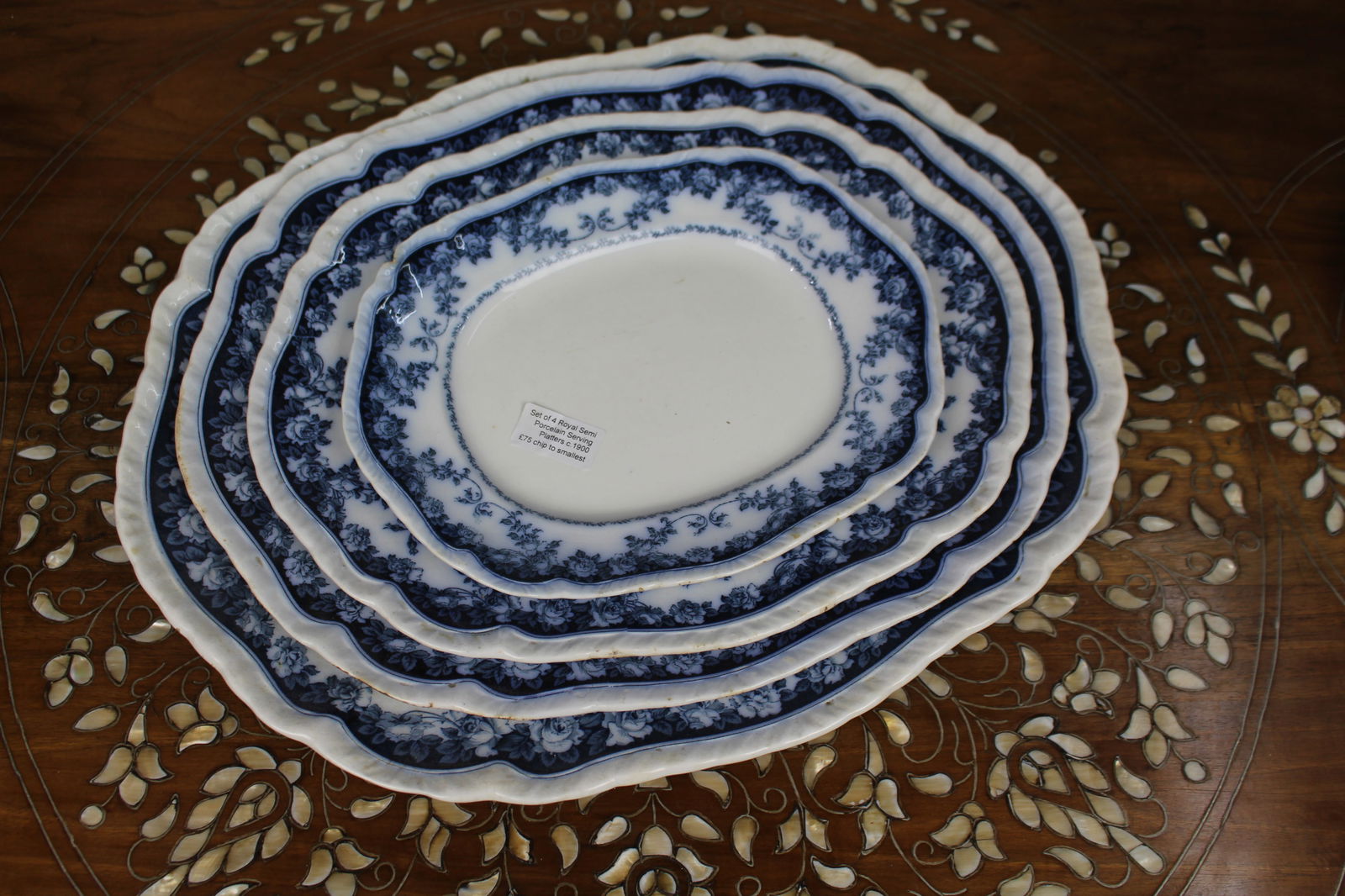 Set of 4 Royal Semi Porcelain Blue & White Serving Platters c.1900 (1 of 3)