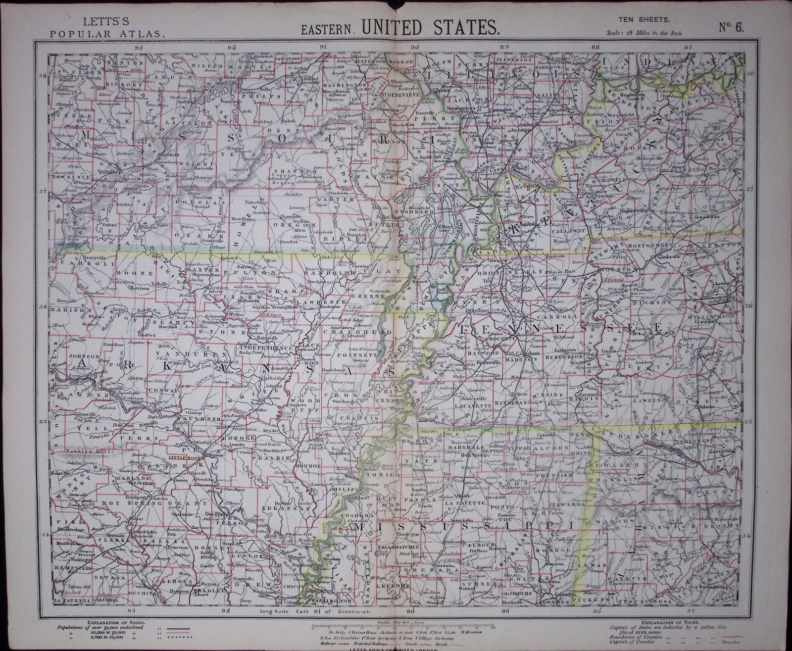 1883 Antique Letts Map United States Kansas, Mississippi, Kentucky, Missouri-6 (1 of 1)