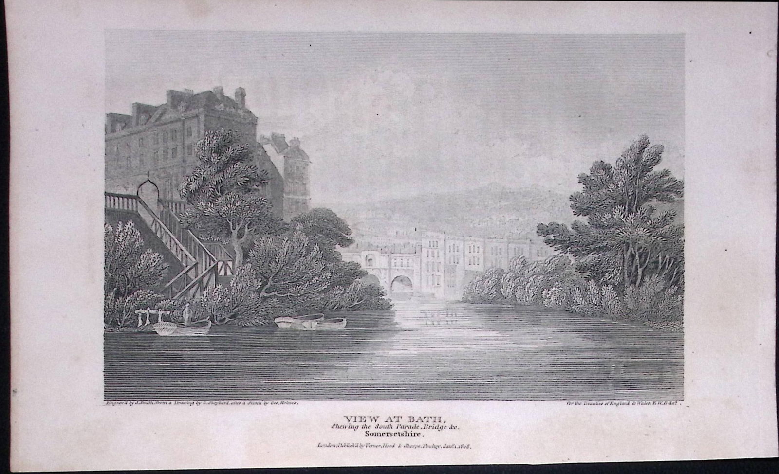 Bath View Of River & Town Somerset Antique 212 Years-Old Georgian Steel-Engraving-168: Title: Bath View Of River & Town Somerset Antique 212 Years-Old Georgian Steel-Engraving-168 Description: This Somerset Georgian Antique Print Was Removed from a First Edition of