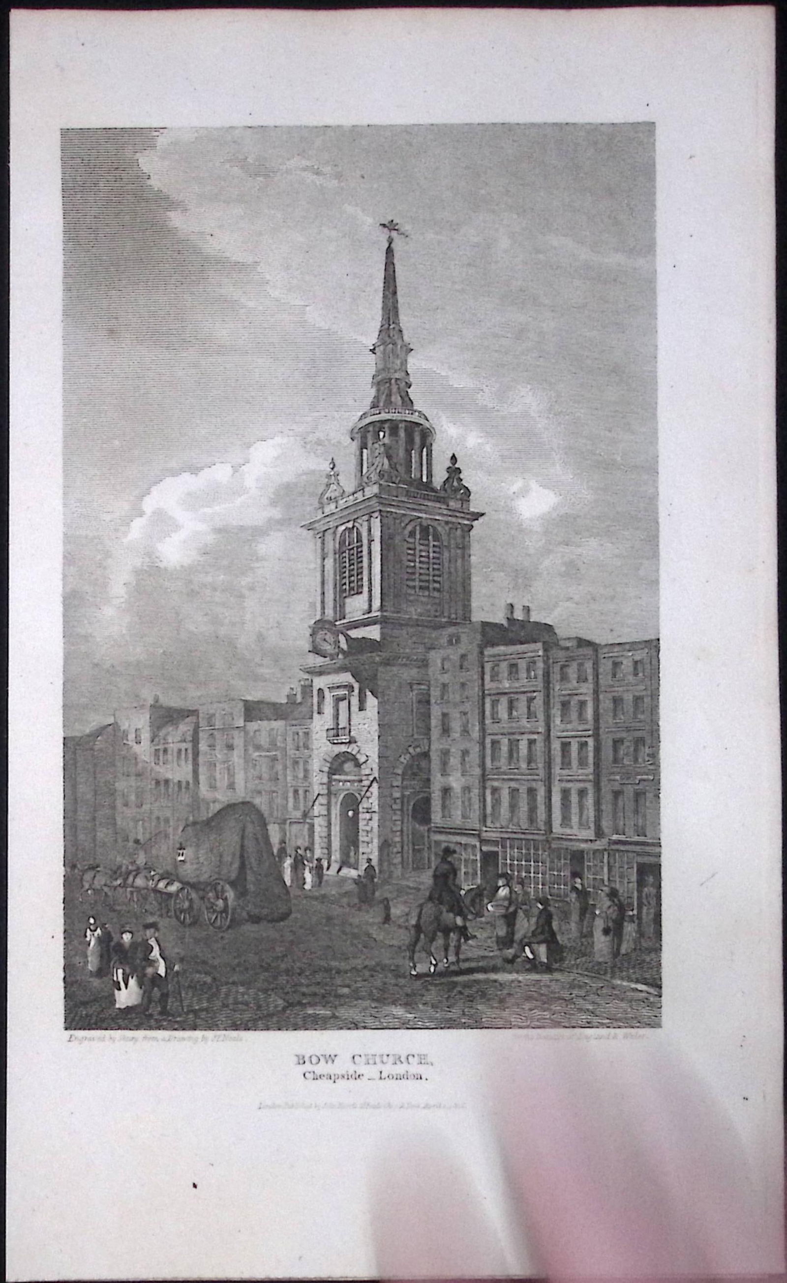 London Bow Church “Bow Bells” Antique 200 Years-Old Steel-Engraving-83 (1 of 2)