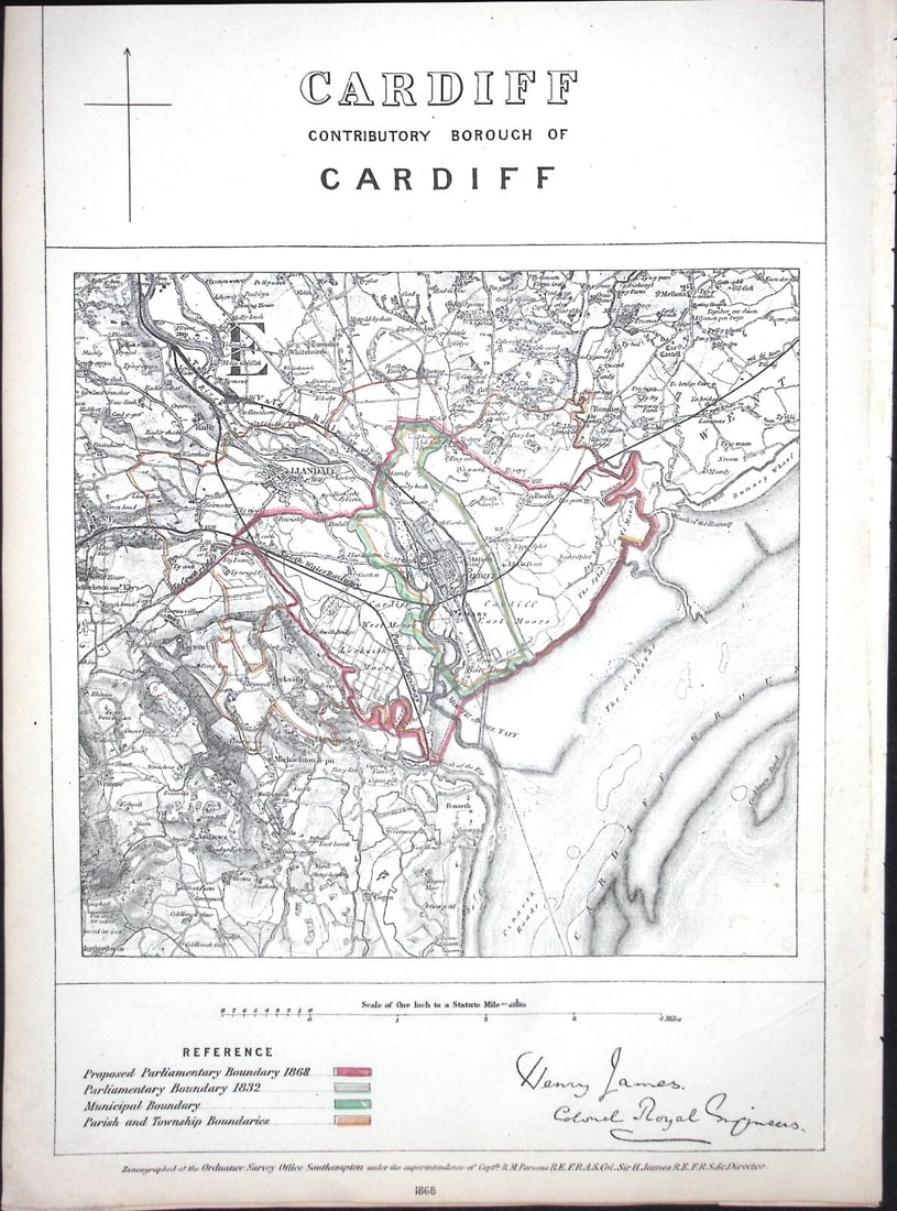 Cardiff City & District Wales Boundary Commission 157-Year-Old Coloured Antique Map.: Title: Cardiff City & District Wales Boundary Commission 157-Year-Old Coloured Antique Map. Description: Original Antique Lithograph Map Taken from a First Edition 157-Year-Old&n