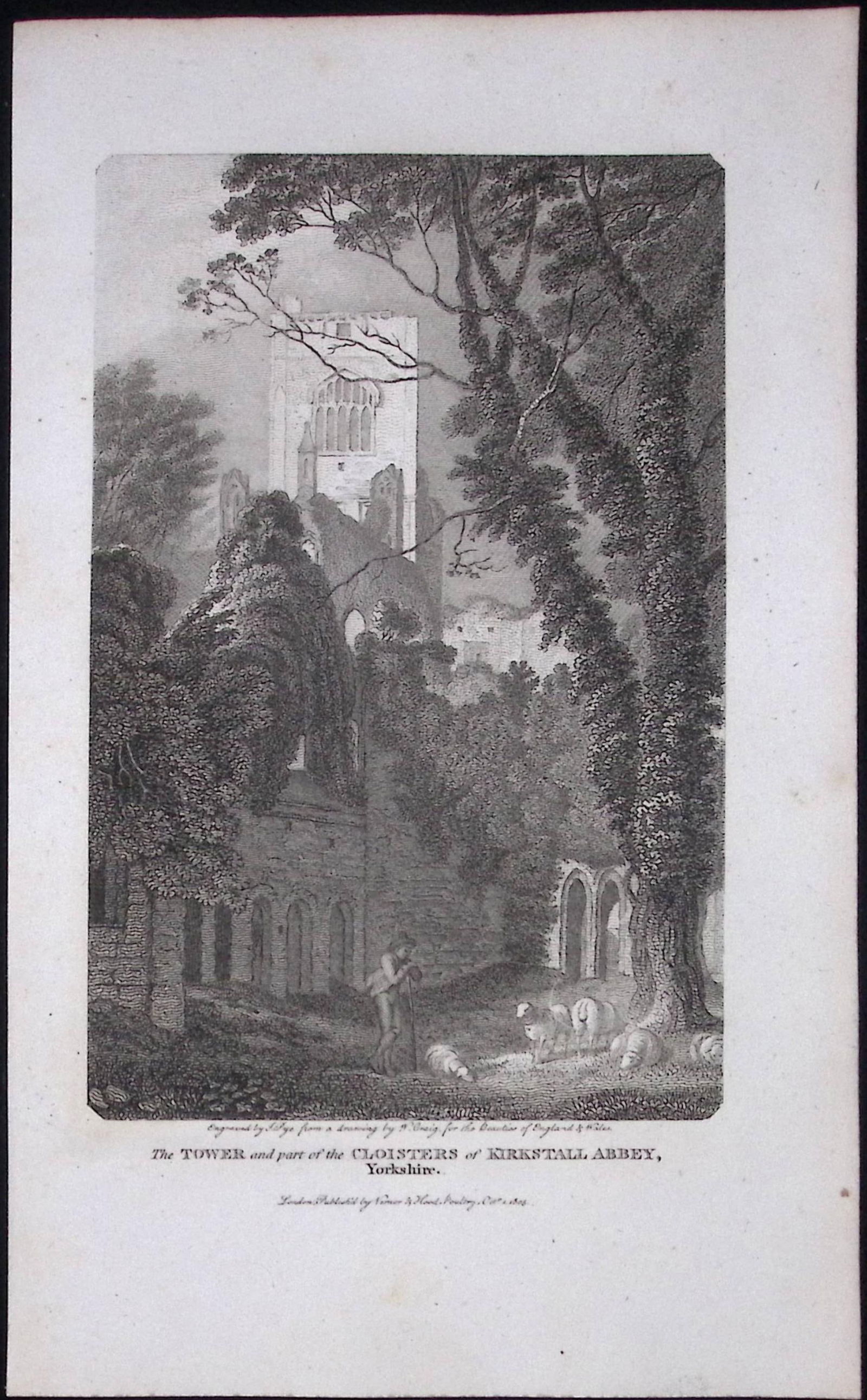 Kirkstall Abbey Tower Yorkshire Antique 213 Years-Old Steel-Engraving-34 (1 of 2)