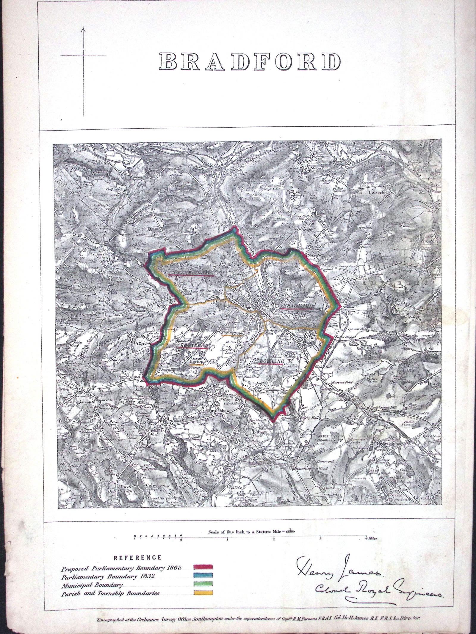 Bradford City Yorkshire Boundary Commission 157-Year-Old Antique Map. (1 of 2)