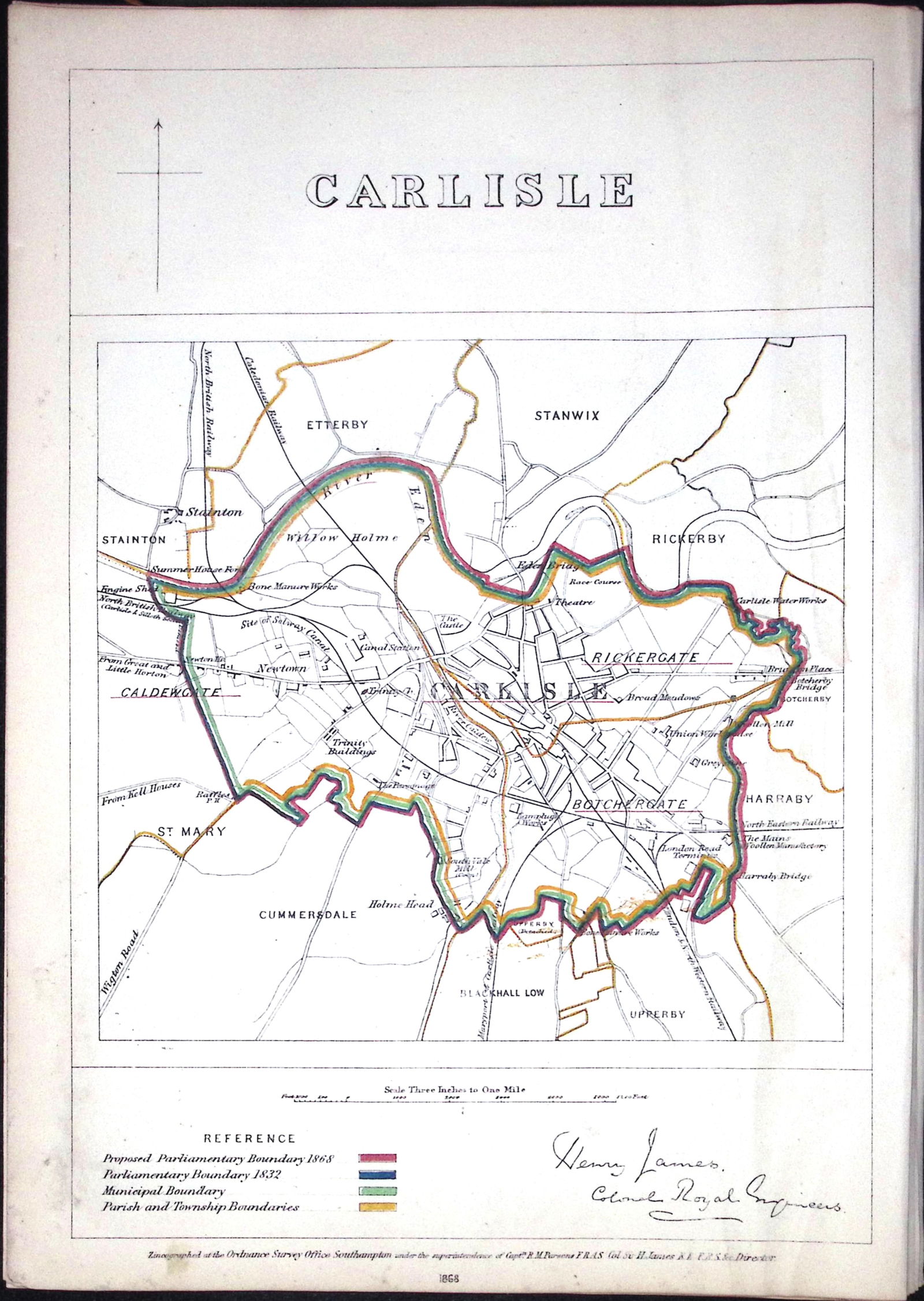 Carlisle Cumbria Boundary Commission 157-Year-Old Coloured Antique Map.: Title: Carlisle Cumbria Boundary Commission 157-Year-Old Coloured Antique Map. Description: Original Antique Lithograph Map Taken from a First Edition 157-Year-Old Bound