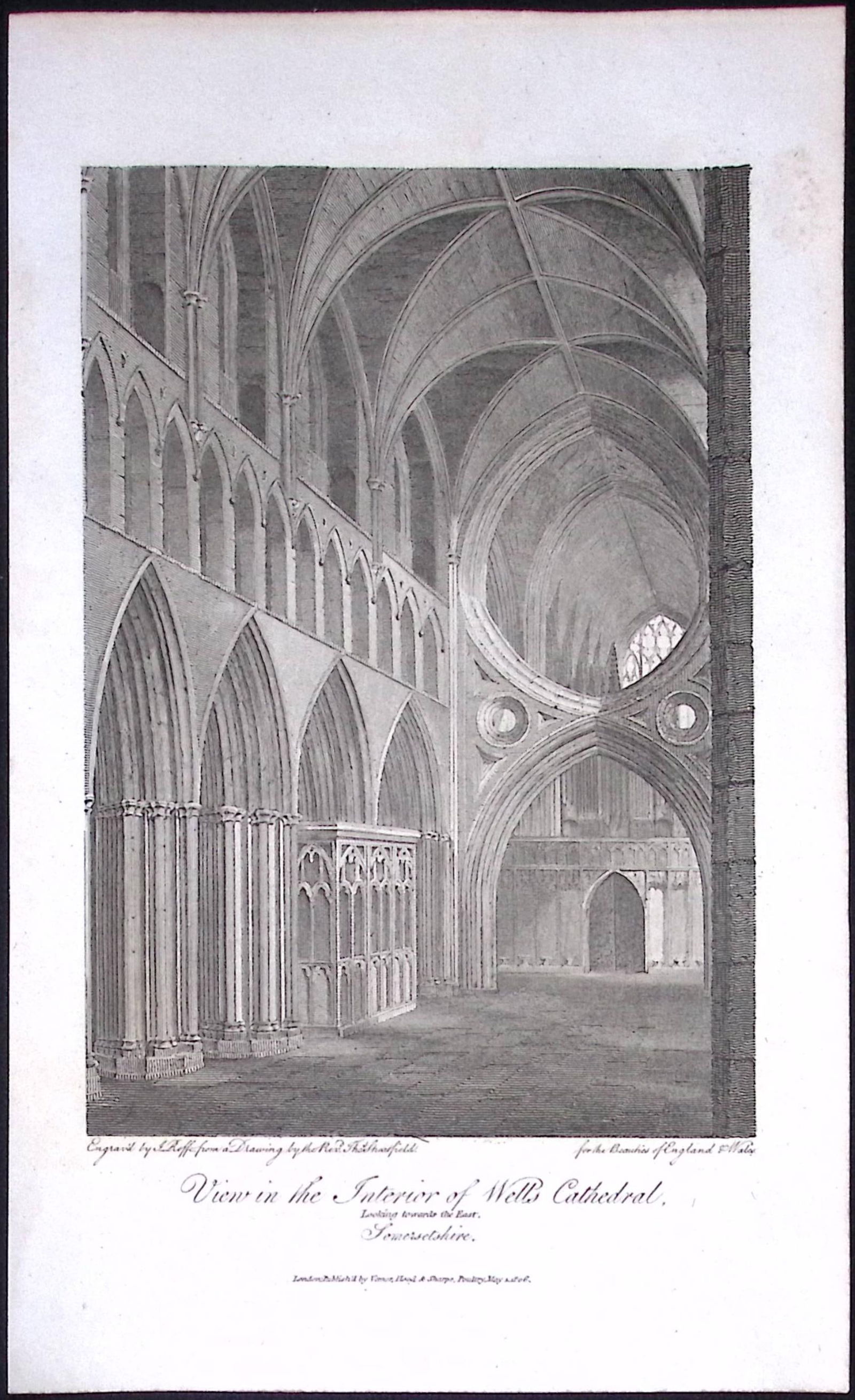 Wells Cathedral Somerset Antique 212 Years-Old Georgian Steel-Engraving-169 (1 of 2)