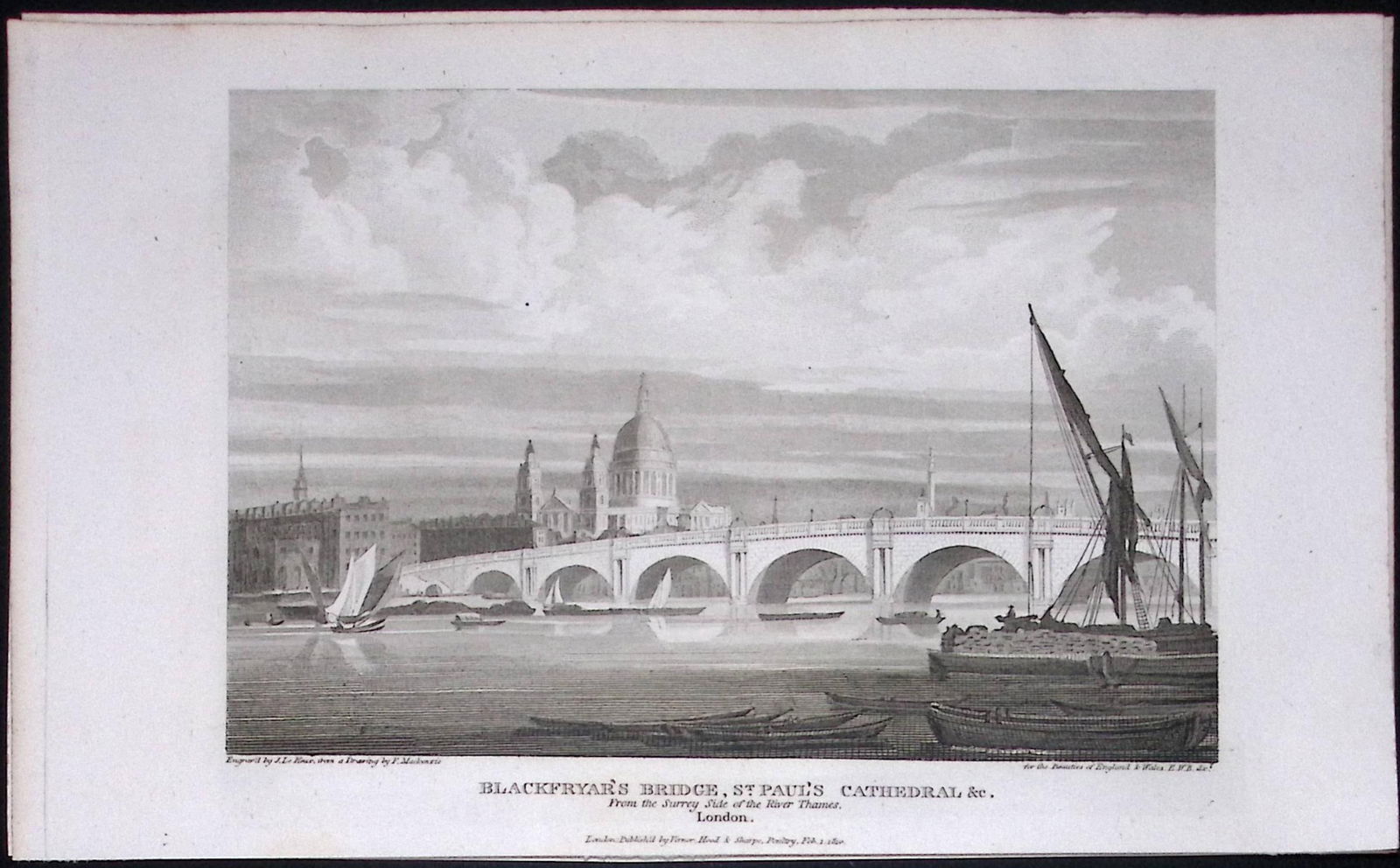 London Blackfriars Bridge Antique 200 Years-Old Steel-Engraving-92 (1 of 2)