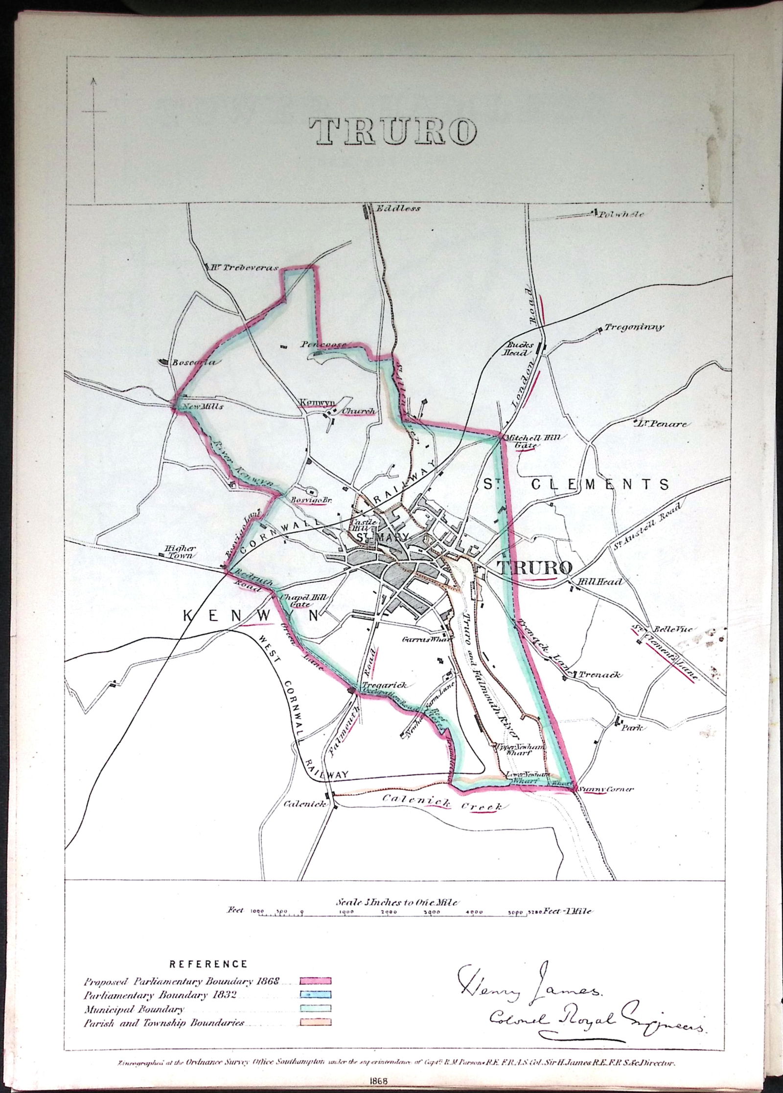 Truro Cornwall Boundary Commission 157-Year-Old Antique Map.: Title: Truro Cornwall Boundary Commission 157-Year-Old Antique Map. Description: Original Antique Lithograph Map Taken from a First Edition 157-Year-Old Boundary Commiss