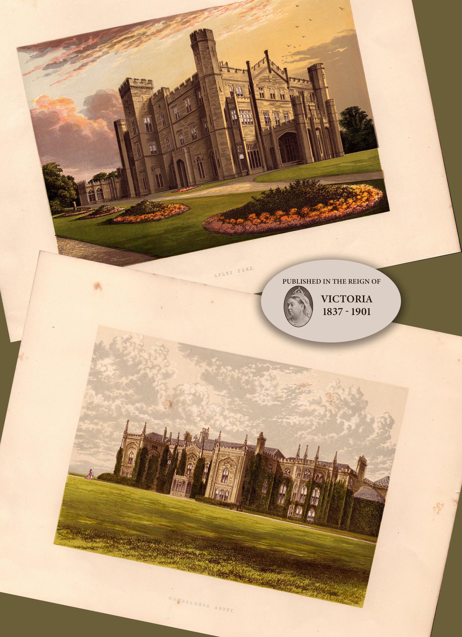 Shropshire 2 Stunning Gilt-Edge Coloured Victorian Antique Book Plates.: Title: Shropshire 2 Stunning Gilt-Edge Coloured Victorian Antique Book Plates. Description: This Collection of 2 Stunning Gilt-Edged Colour Plate illustrated by Alexander Francis Lyd