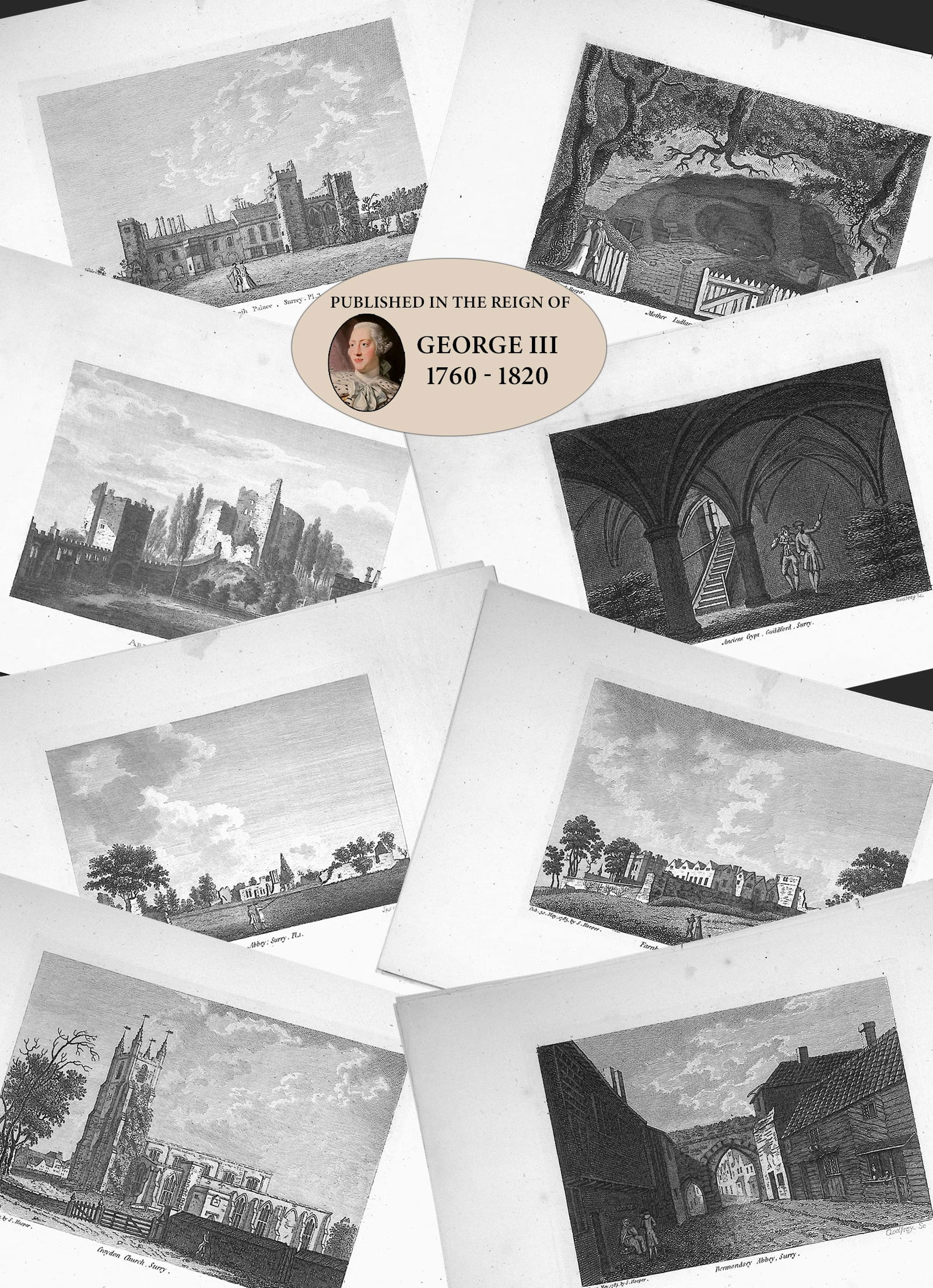 Job Lot Surrey Francis Grose Antique 230+ Years Old Rare Copper Engravings-1. (1 of 8)