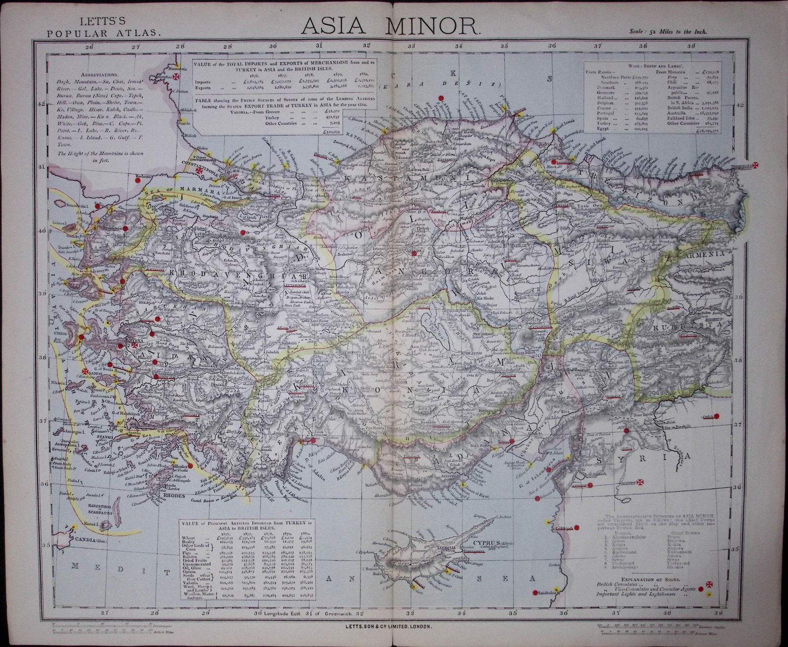1883 Antique Coloured Letts Map Asia Minor, Syria, Armenia,-31: Title: 1883 Antique Coloured Letts Map Asia Minor, Syria, Armenia,-31 Description: Which Was Removed from an Edition of Letts Popular Atlas. Published In 1883 During the Reign of Queen