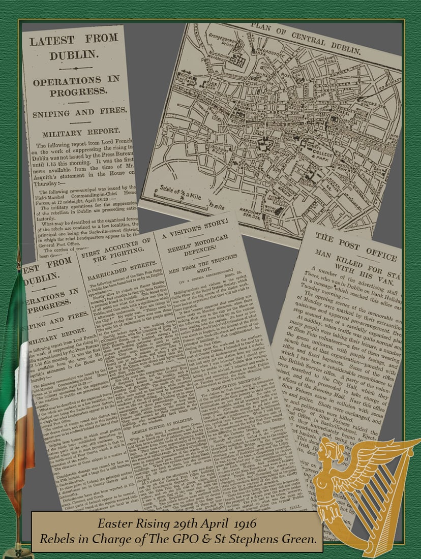 Easter Rising 1916 Rare Newspaper Sinn Fein Rebels Take Over Key Areas of Dublin City.: Title: Easter Rising 1916 Rare Newspaper Sinn Fein Rebels Take Over Key Areas of Dublin City. Description: Easter Rising 1916 Newspaper Sinn Fein Rebels Take Over Key Areas of Dublin City. 