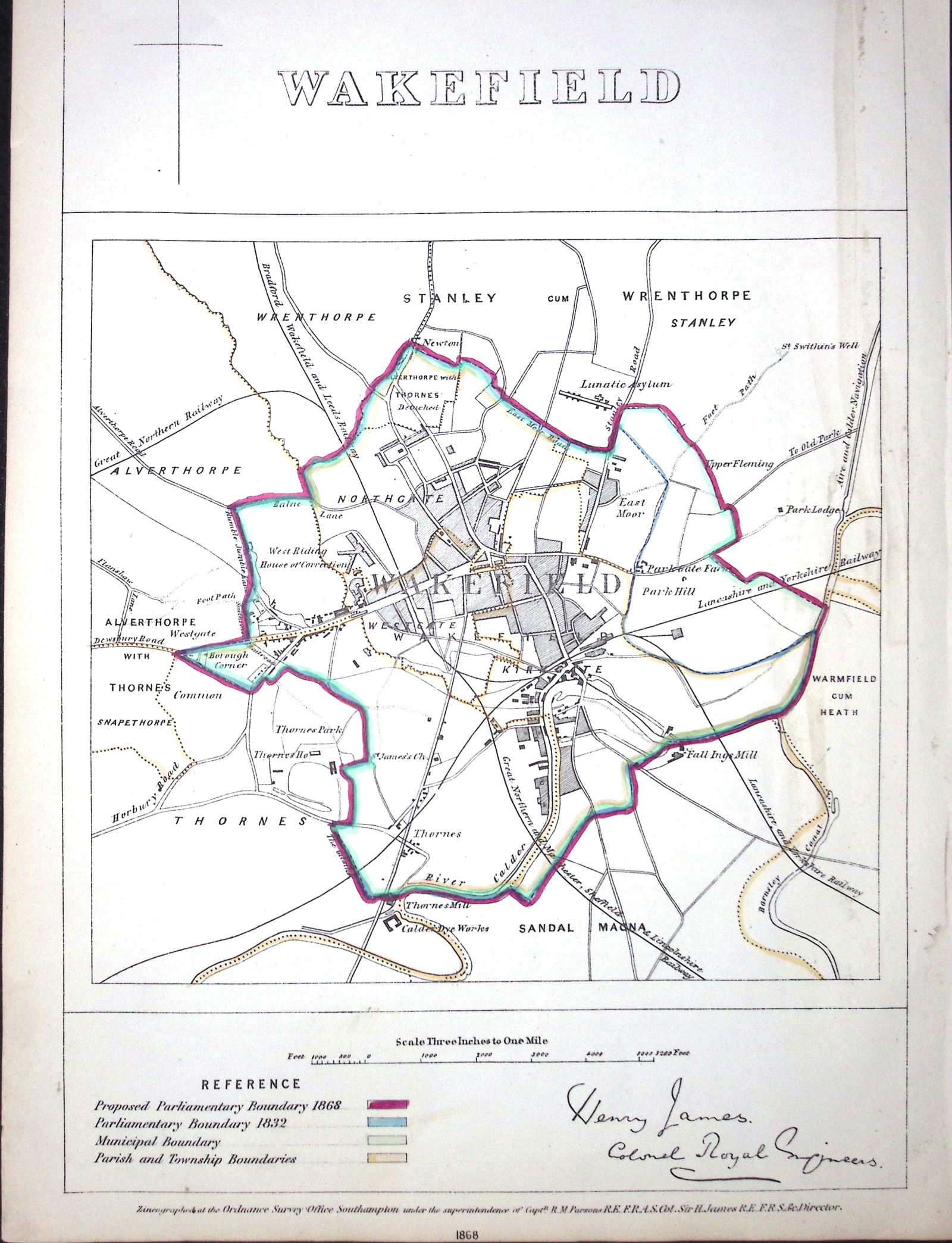 Wakefield Yorkshire Boundary Commission 157-Year-Old Antique Map. (1 of 2)