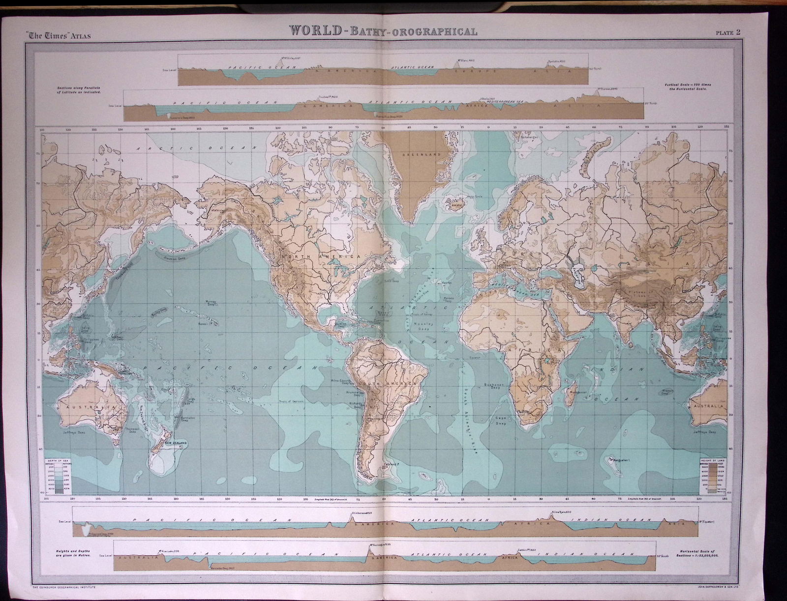 The World Bathy-Orographical Large Antique Map John Bartholomew (1 of 2)
