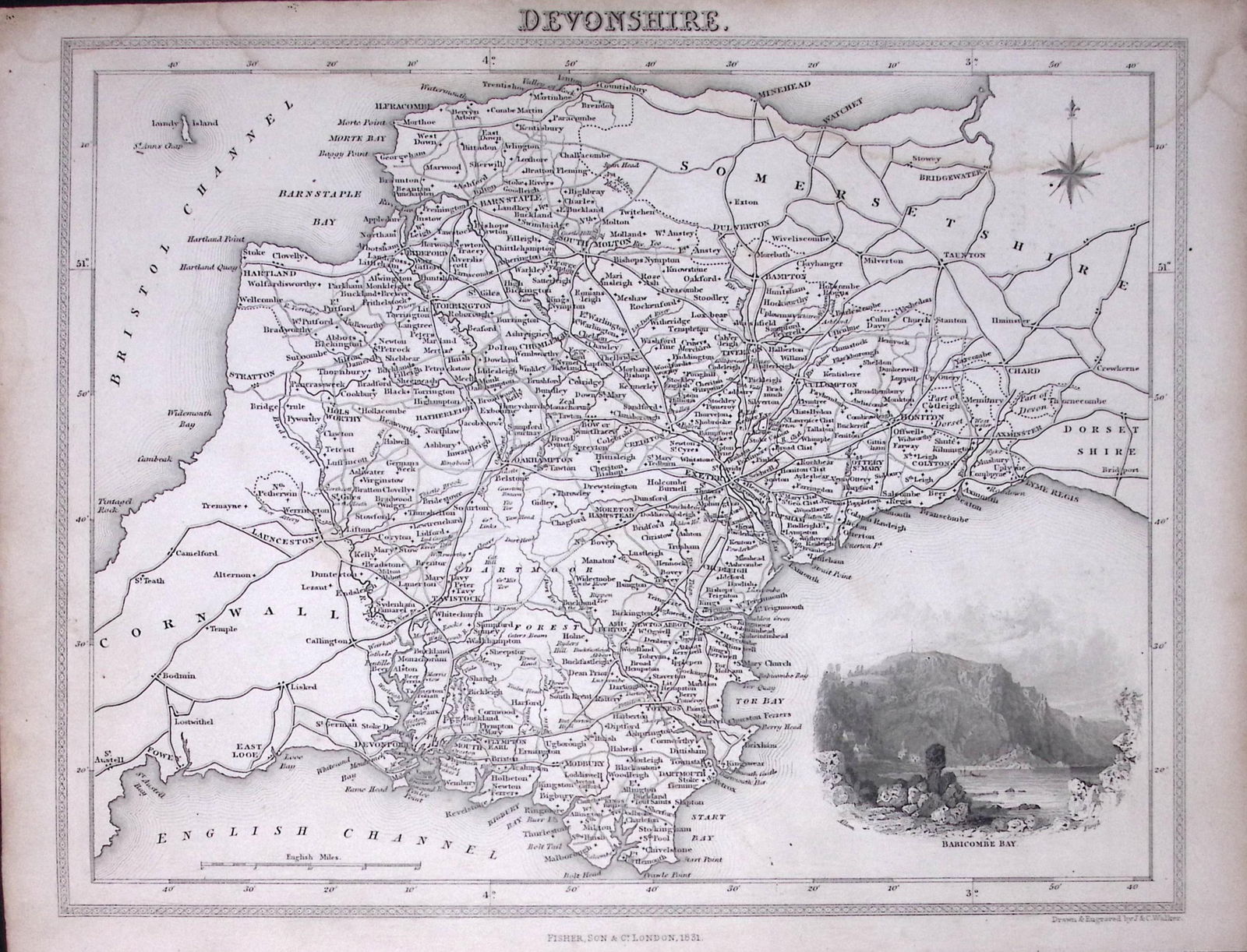 Devonshire Antique Detailed 193 Years-Old Steel-Engraved Map: Title: Devonshire Antique Detailed 193 Years-Old Steel-Engraved Map Description: Devonshire Antique Detailed 193 Years-Old Steel-Engraved Map This Antique Steel Eng