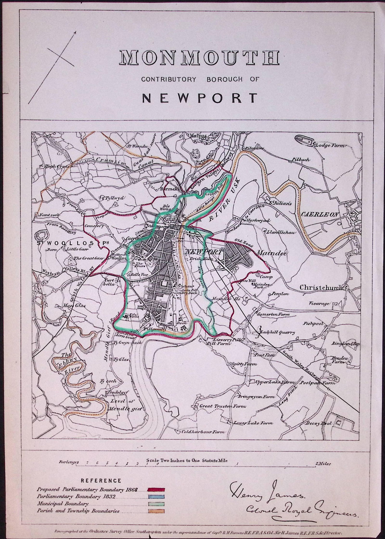 Newport Wales Boundary Commission 157-Year-Old Coloured Antique Map. (1 of 2)