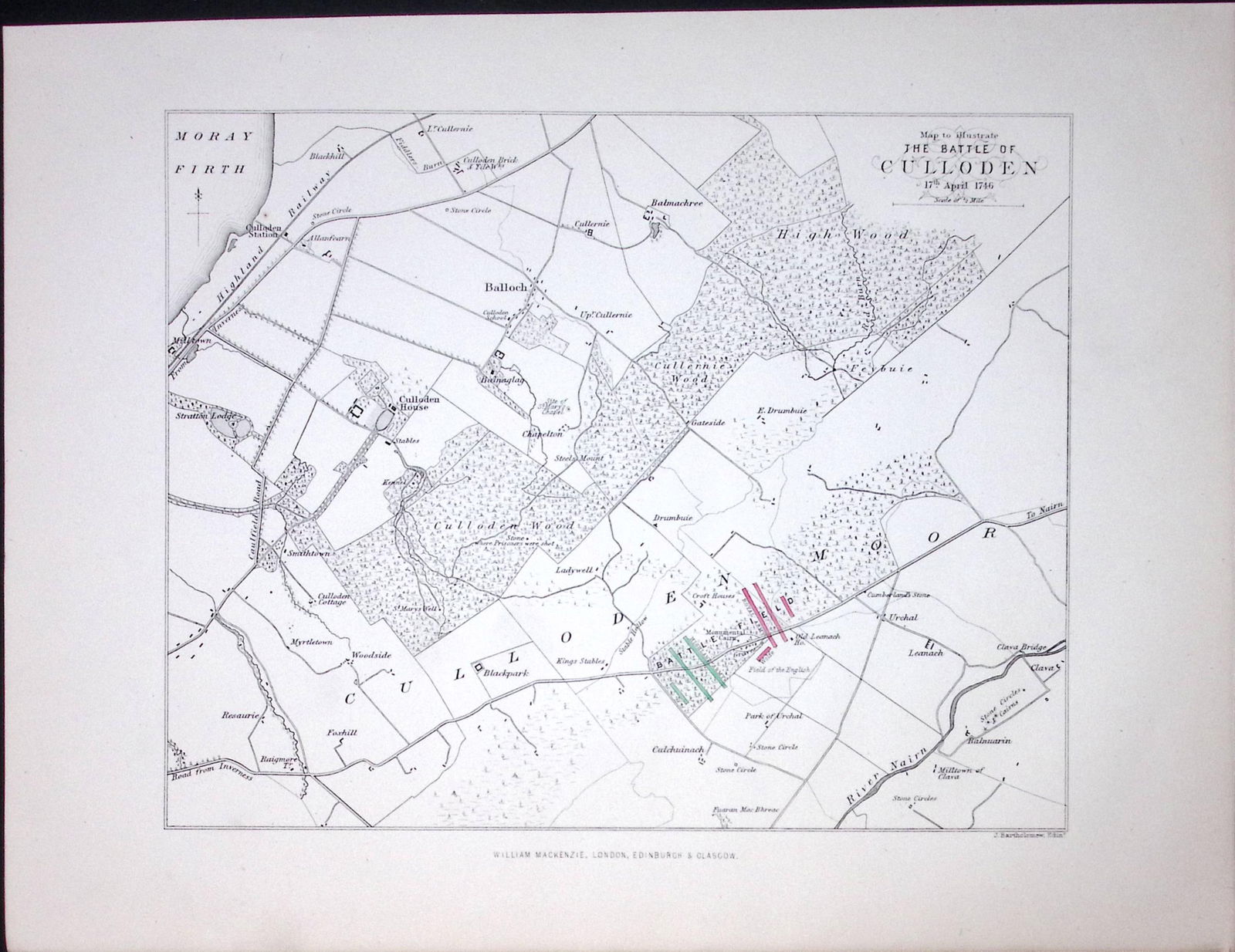 The Battlefield of Culloden Scotland Victorian Antique 152 Years-Old Detailed Print-4 (1 of 2)