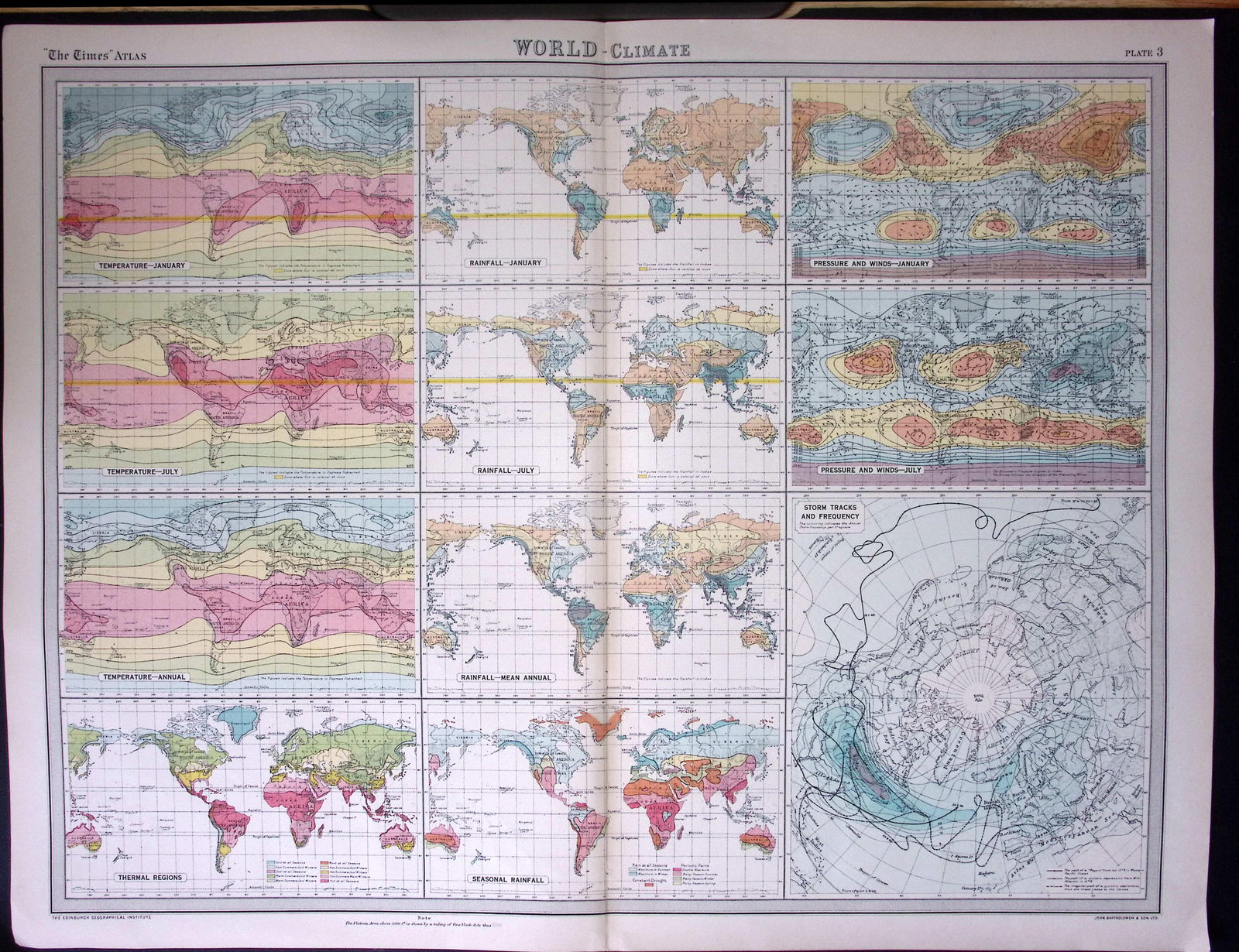 The World Climate Large Coloured Antique Map John Bartholomew (1 of 2)