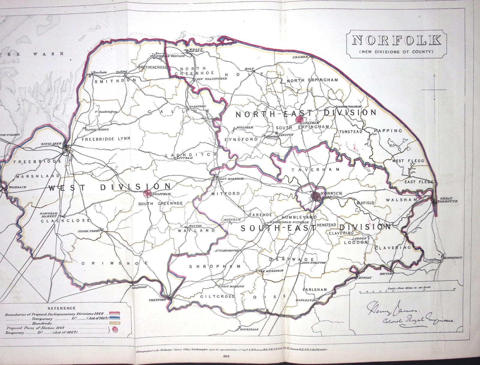 County Norfolk Boundary Commission 157-Year-Old Large Antique Map. (1 of 2)