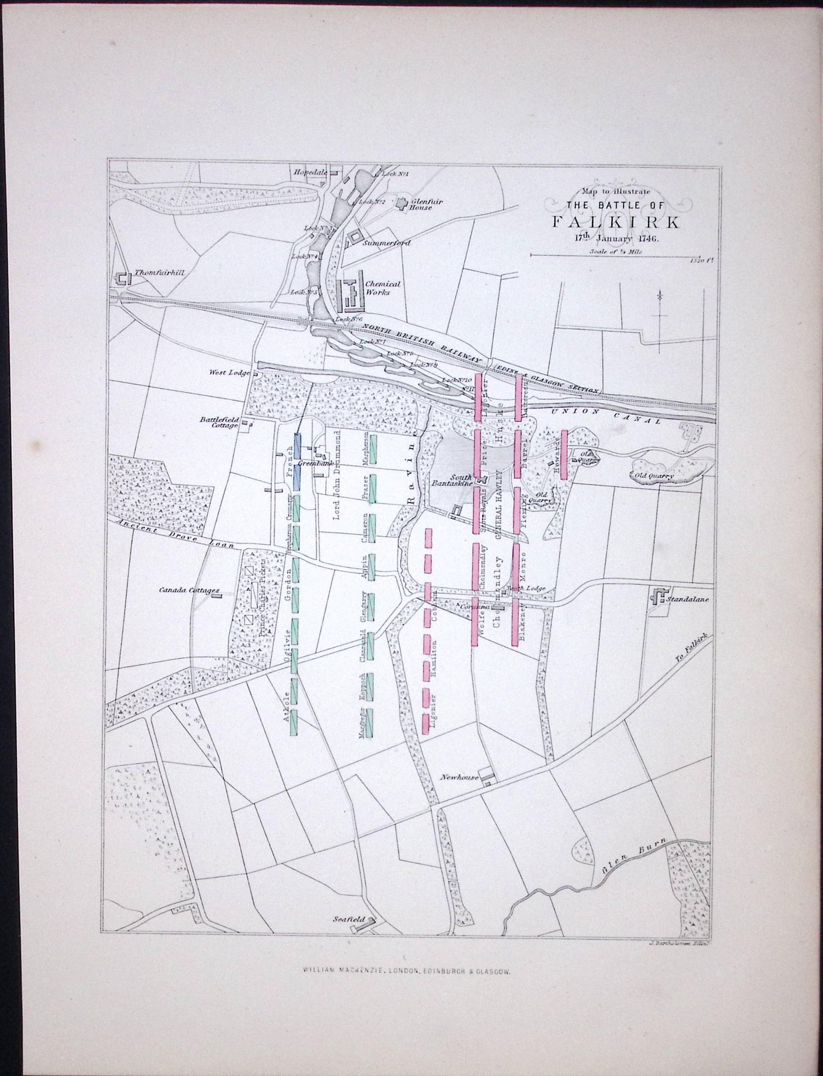 The Battlefields of Falkirk Scotland Antique 152 Years-Old Detailed Print-3 (1 of 2)