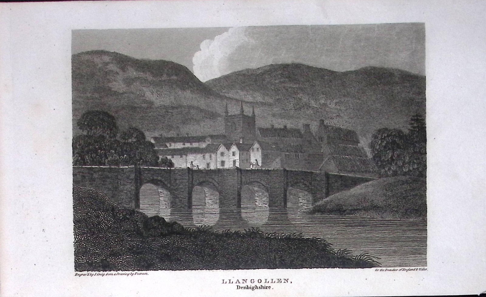 Llangollen Town & Bridge Wales Antique 213 Years-Old Georgian Steel-Engraving-196 (1 of 2)