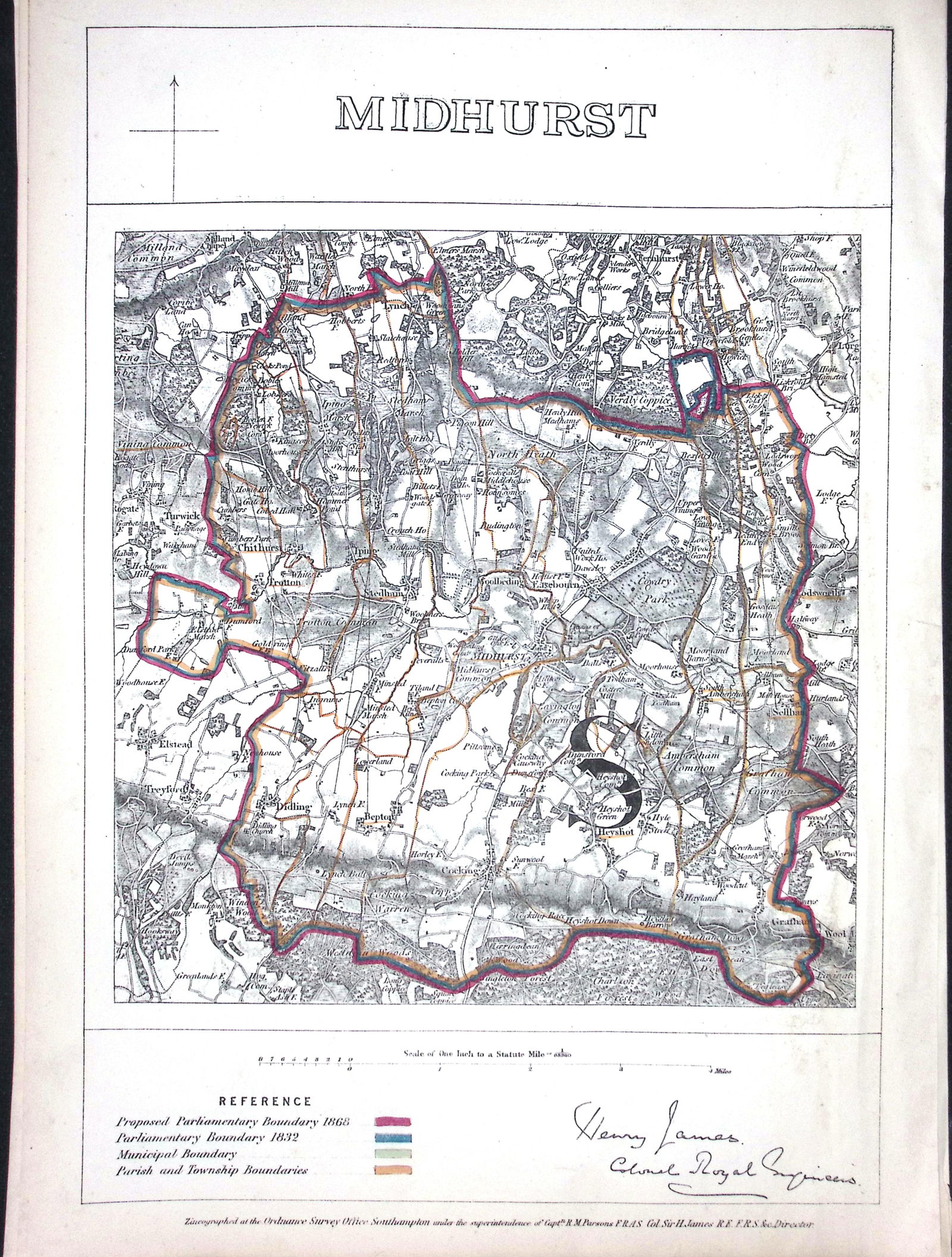 Midhurst Sussex Boundary Commission 157-Year-Old Coloured Antique Map. (1 of 2)