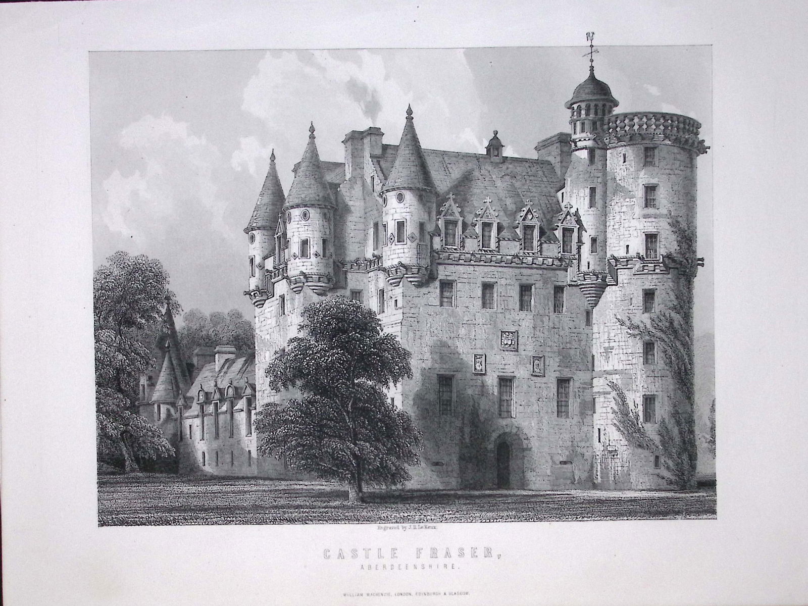 Castle Fraser Sauchen, Inverurie Scotland Antique 152 Years-Old Engraving-10 (1 of 2)
