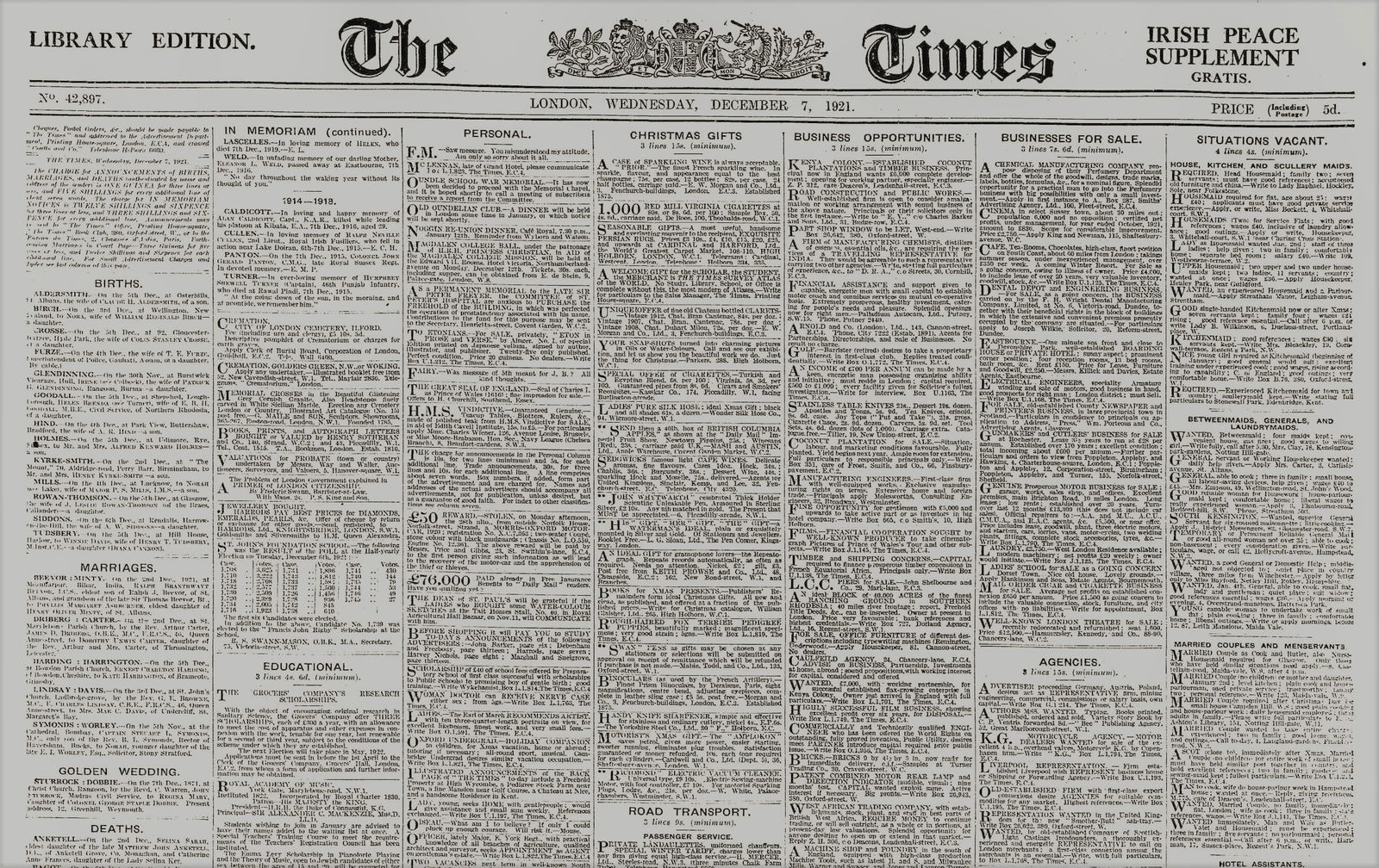 Ireland Peace Treaty, Michael Collins Agreed & Signed 1921 Irish War of Independence Rare Newspa... - 10